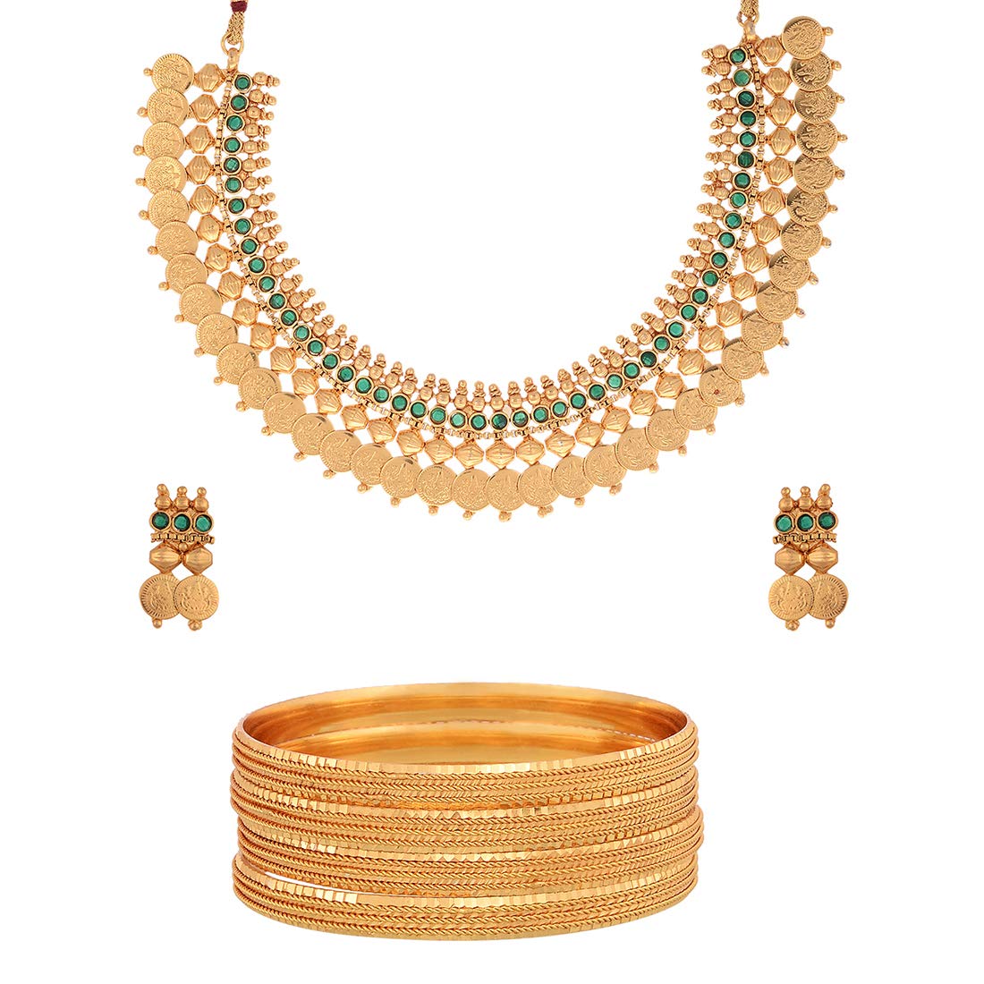 KENNICE Gold-Plated Pearl Temple Coin Traditional Necklace With Earrings & Traditional Bangle Jewellery Set For Women & Girls (B09NQ4DKH5) Amazon Price History, Amazon Price Tracker