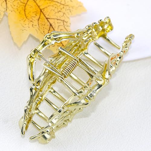 Miniatura 6 de Pinza para el cabello de mano de calavera de metal, 1 pinza dorada con diseño de calavera para cabello fino, accesorio para el cabello estilo punk,