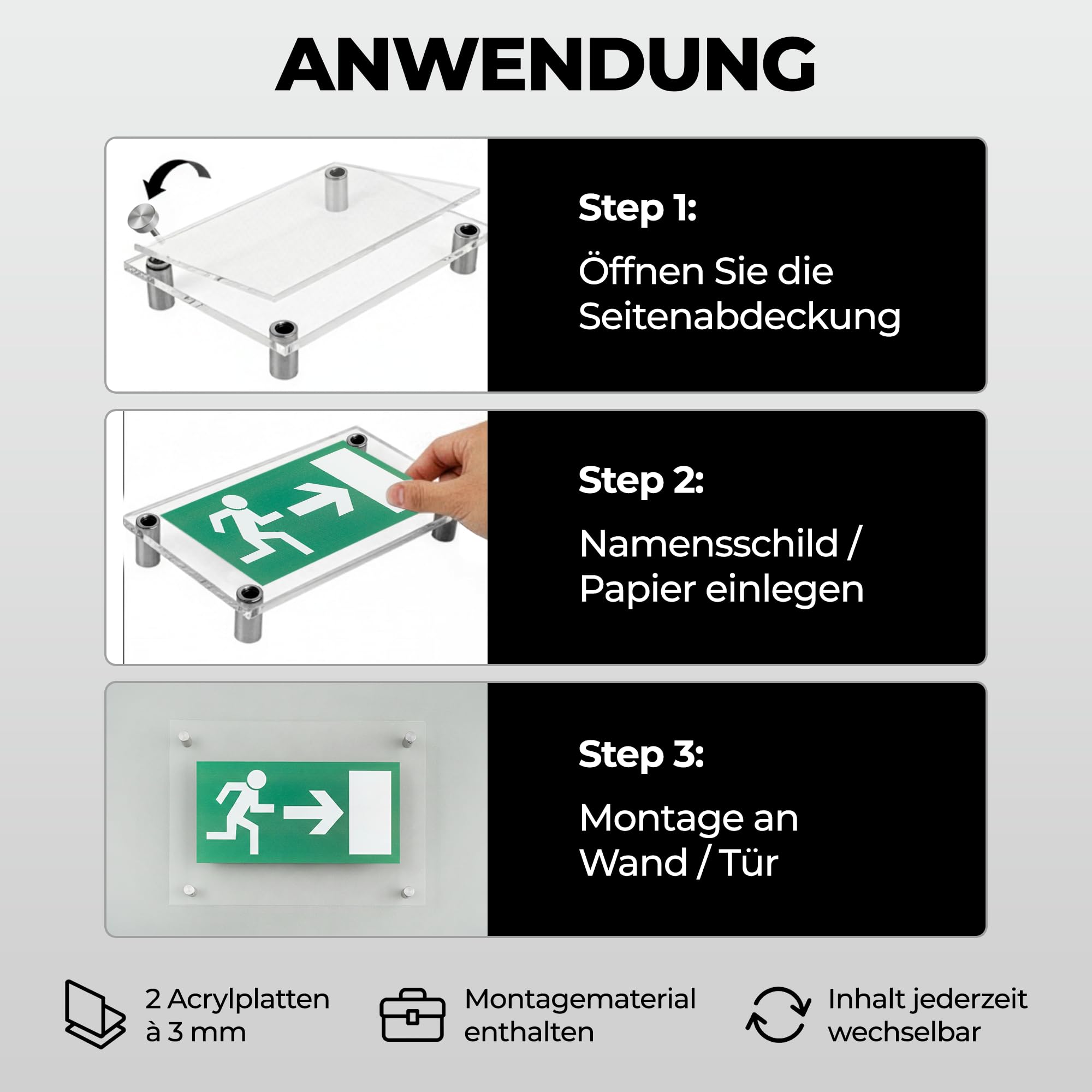 EH Design Türschild/Wandschild aus Acryl I Transparent klare Abdeckung, Büroschild zum selbst beschriften, Infoschild für Wandmontage I inkl. Befestigungsmaterial (300 x 420 mm Silber)