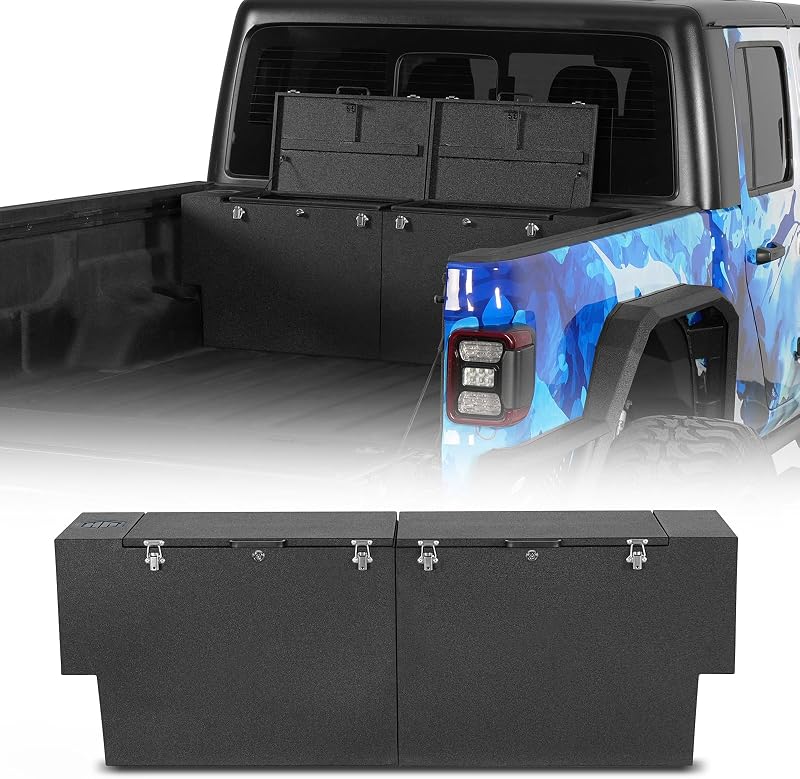 Hooke Road Gladiator Bed Tool Box for 2020-2026 Jeep Gladiator JT, Heavy Duty Storage Toolbox with Locks and Handles, Textured Black Steel Waterproof Boxes