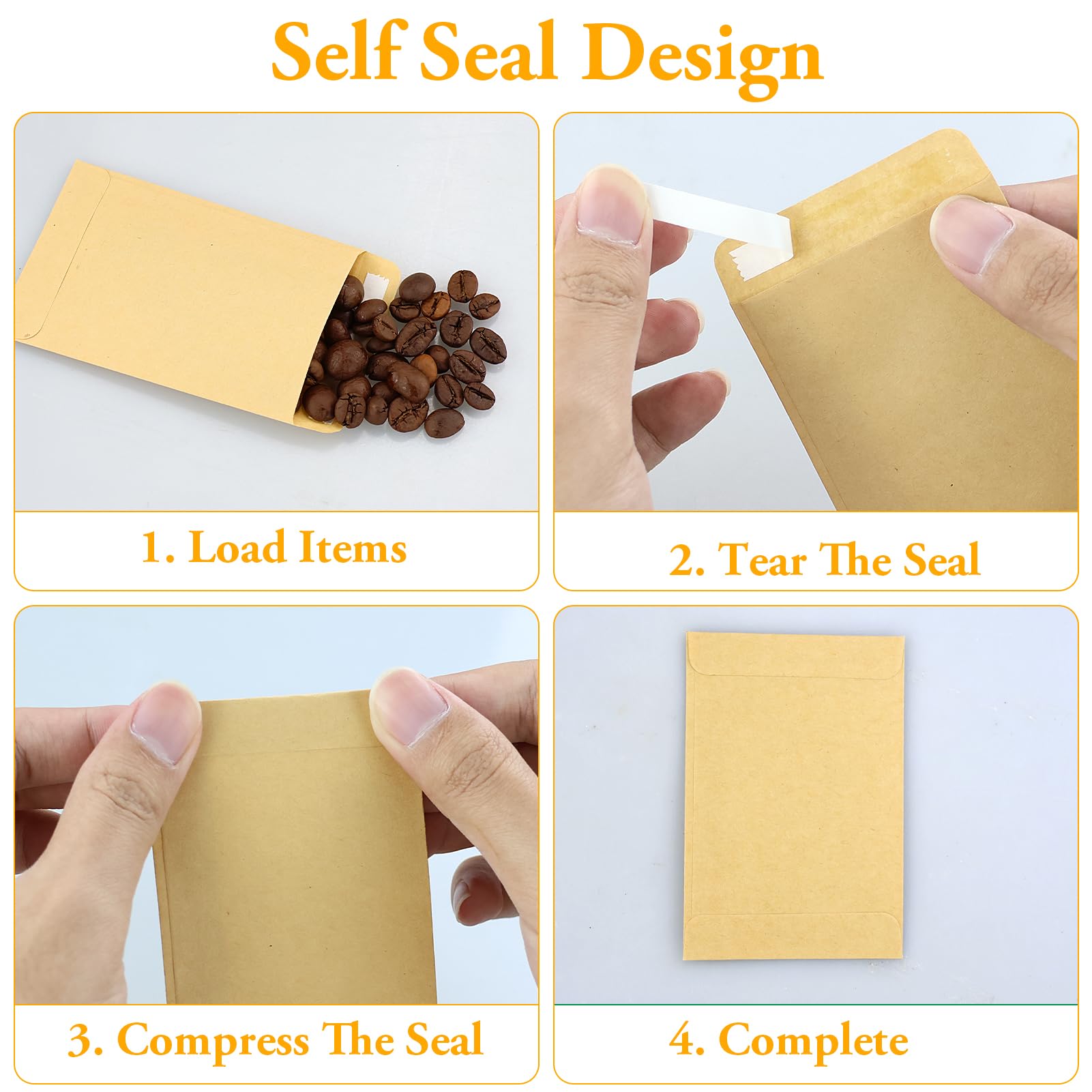 150 Pezzi Mini Sacchetto di Carta Kraft Busta Pacchetti per Semi (6x9) con Nastro Biadesivo
