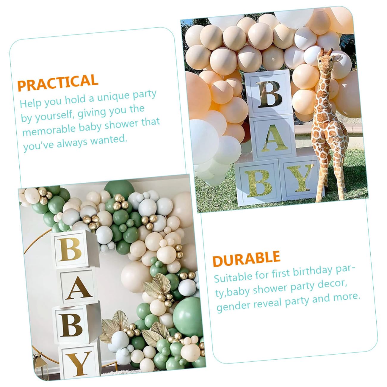 Caja de Globos de Papel Blanco y Verde 1 Juego Baby Shower
