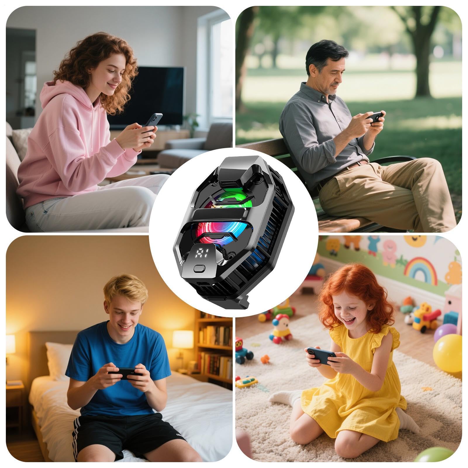 Ventola di raffreddamento per telefono, radiatore per telefono, semiconduttore, portatile, con LED RGB, per videogiochi, live streaming, vlog, tablet, spiaggia