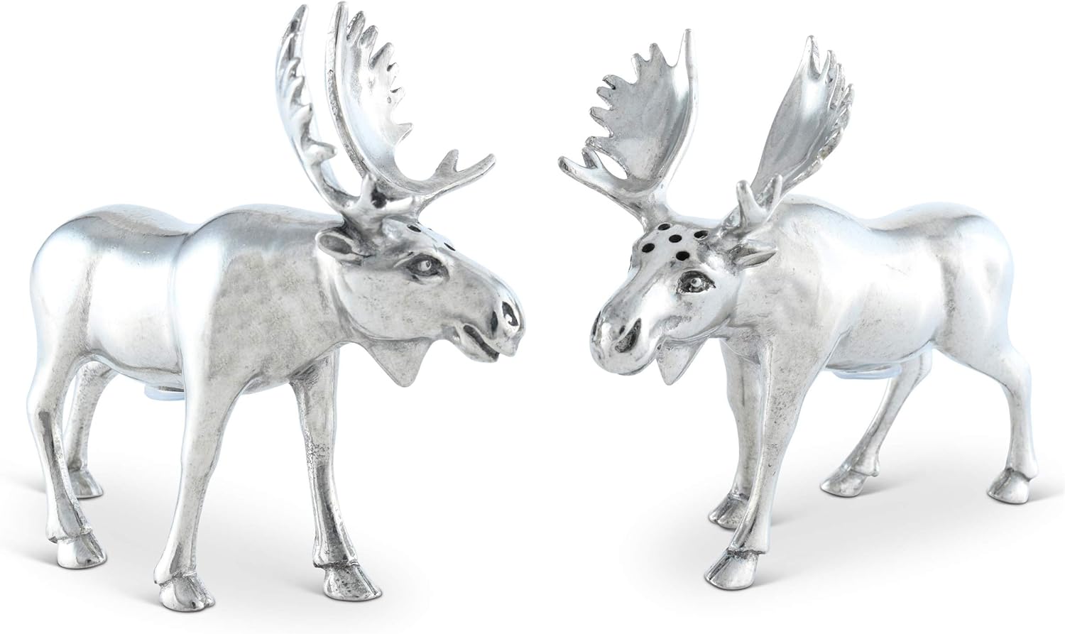 Vagabond House Pewter Metal Moose Salt and Pepper Set Artisan Designer Handcrafted for Cabin Lodge Mountain Décor 4.5 inch Tall