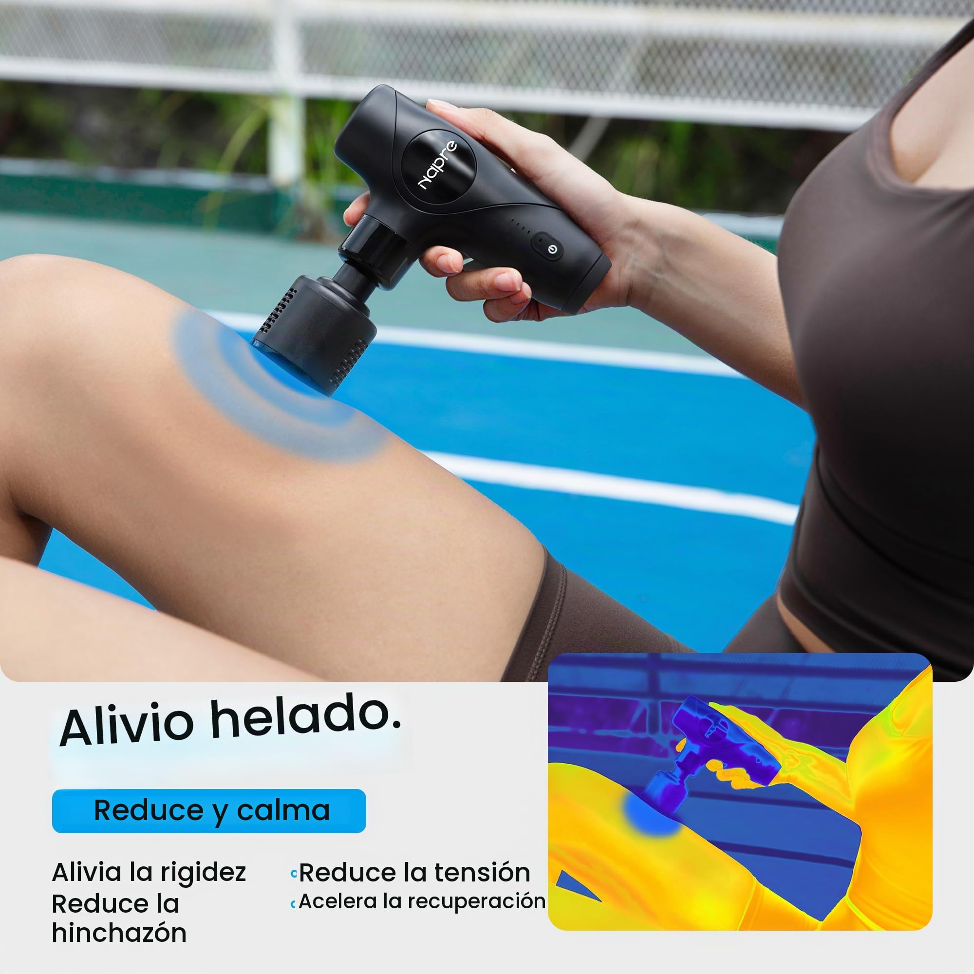 Pistola de Masaje Muscular Calor y frío,NAPRE Mini Pistola Masaje Massage Gun con Mango Desmontable,5 Cabezales y Silencioso,Pistola Masajeadora Muscular Cervical y Espalda–Regalo Para Hombre,Mujer