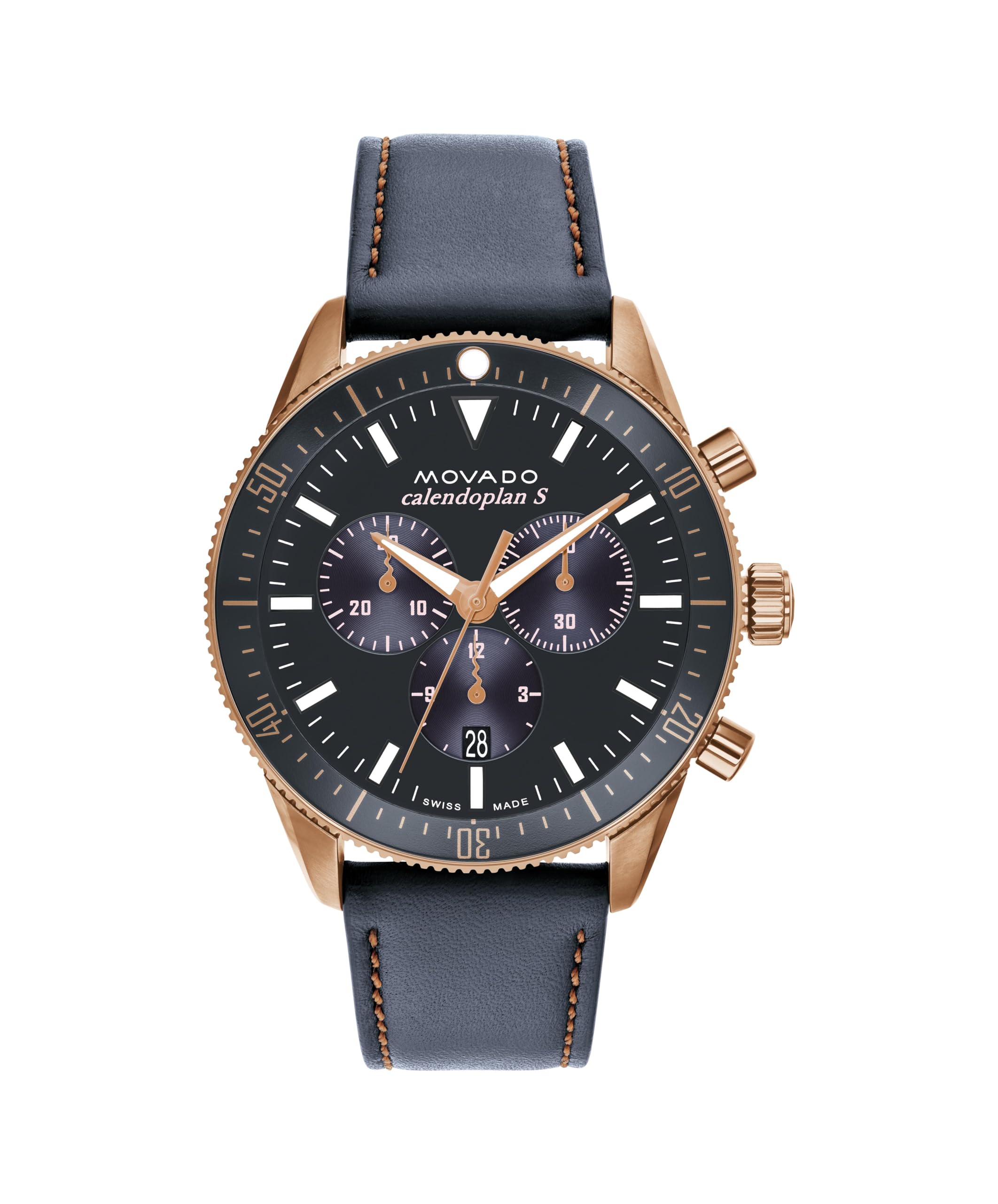 MovadoHeritage Series Calendoplan S Men's Watch - Swiss Quartz Chronograph Movement, Leather Strap - 5 ATM Water Resistance - Sport Luxury Fashion Timepiece for Him - 42mm