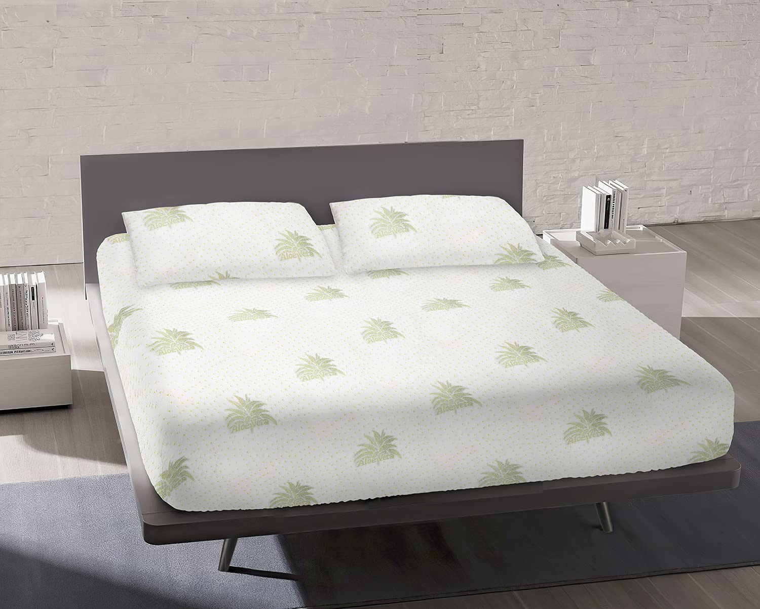 Banzaii Coprimaterasso Aloe Vera Matrimoniale 170/180 cm x 190/200 cm, Proteggi Materasso Anallergico Antiacaro e Traspirante, Elasticizzato con angoli 30 cm, Made in Italy