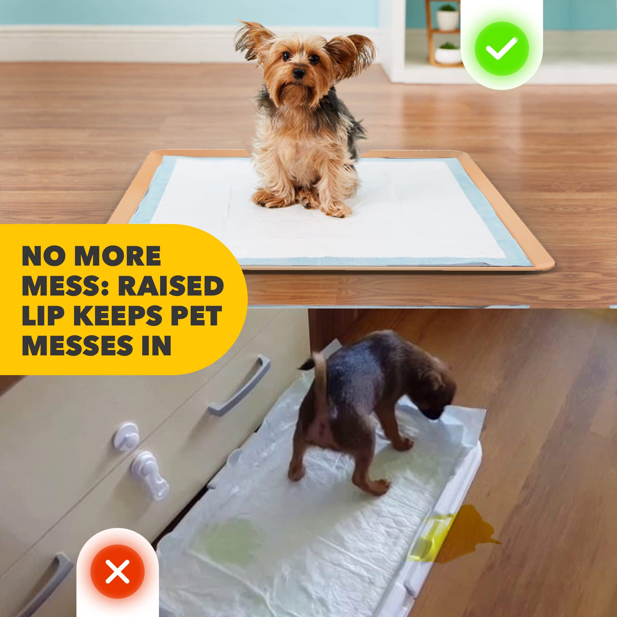 Skywin Dog Puppy Pad Holder Tray - 2 Pack for 24x24 Inches Training Pads - Silicone Wee Wee Pad Holder, No Spill Pee Pad Holder for Dogs, Easy to Clean and Store (Beige)