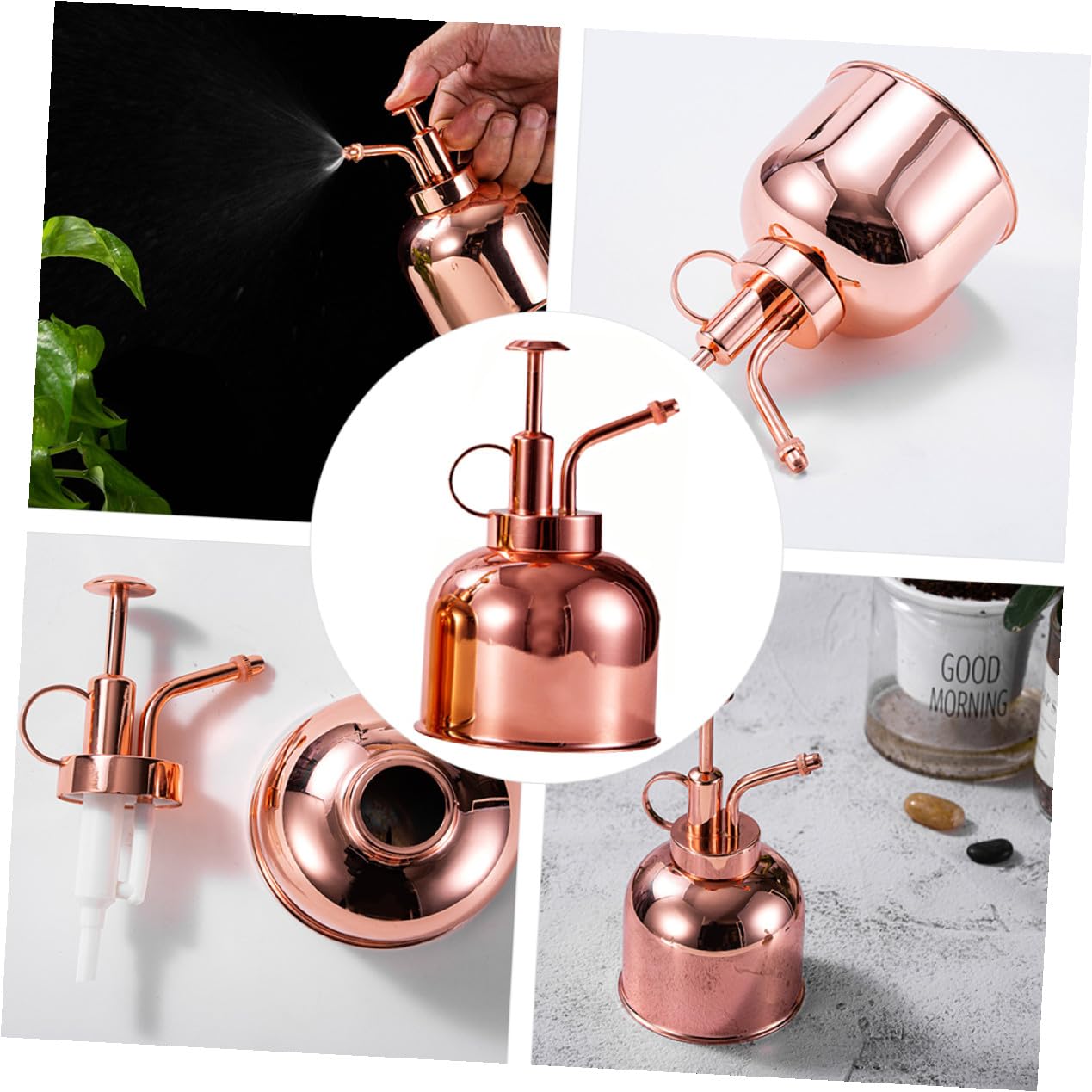 INOOMP Vintage Edelstahl Pflanzenspritze 300ml Roségold Kleine Gießkanne Mit Sprühpumpe Für Zimmer Und Gartenpflanzen Luftbefeuchtung Blumenpflege Terrassenbewässerung