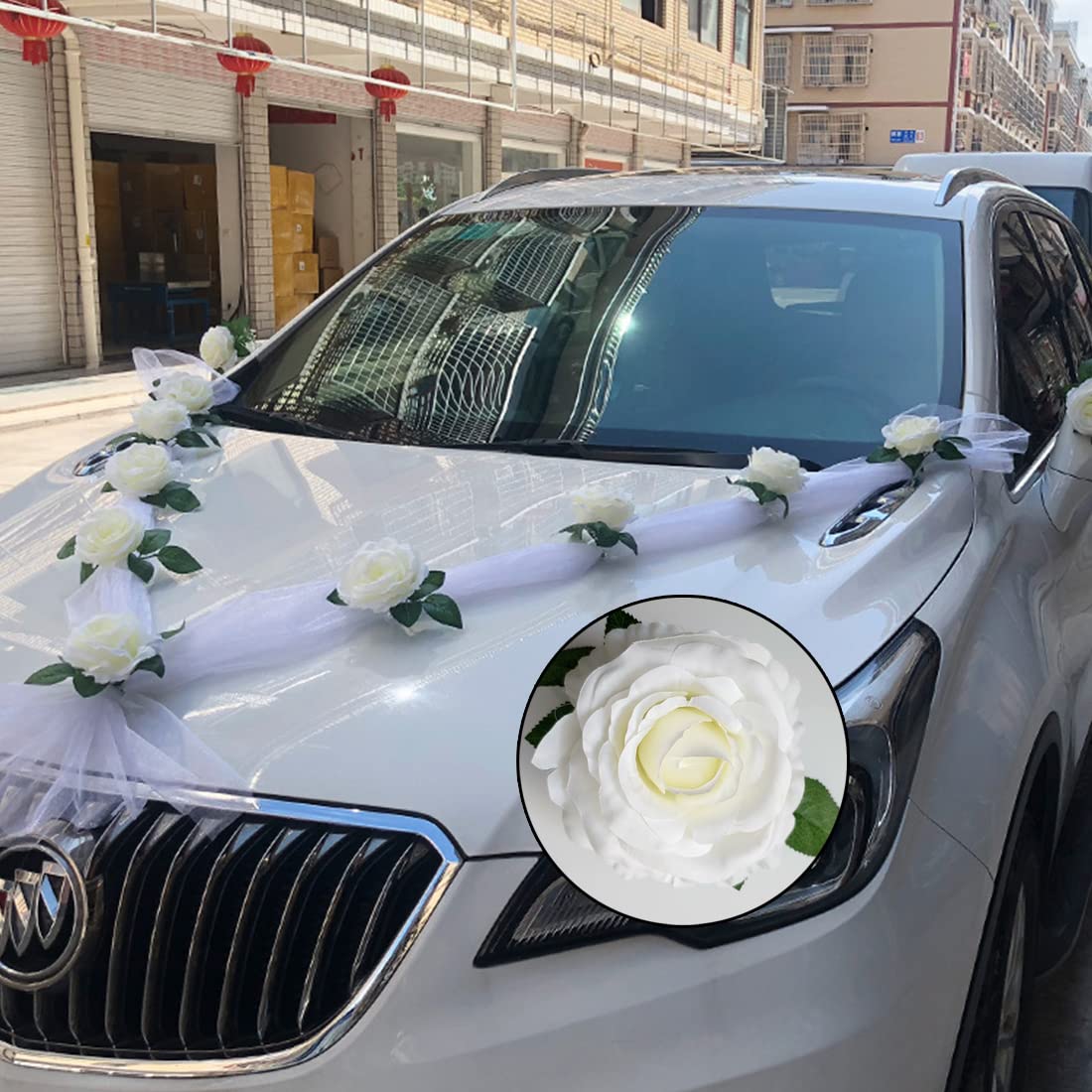 Bouquet de fleurs artificielles pour décoration de voiture de mariage, décoration de voiture de mariage, ruban pour voiture de mariée, décoration de Noël