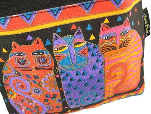 Miniatura 6 de Laurel Burch Bolso cruzado con cremallera superior de 10 x 10 pulgadas, amigos felinos, multicolor