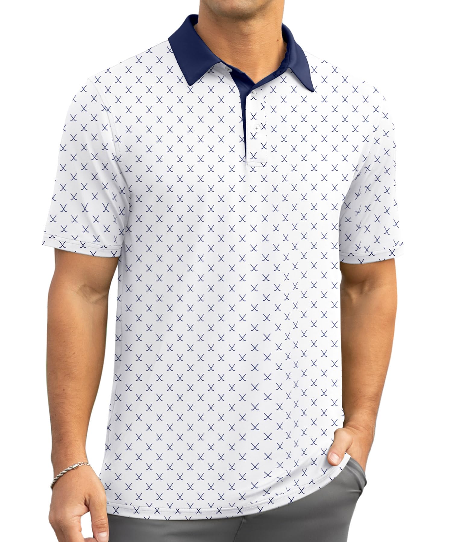 QIXING Polo da golf estiva da uomo traspirante stampata a maniche corte ad asciugatura rapida magliette da golf casual da uomo
