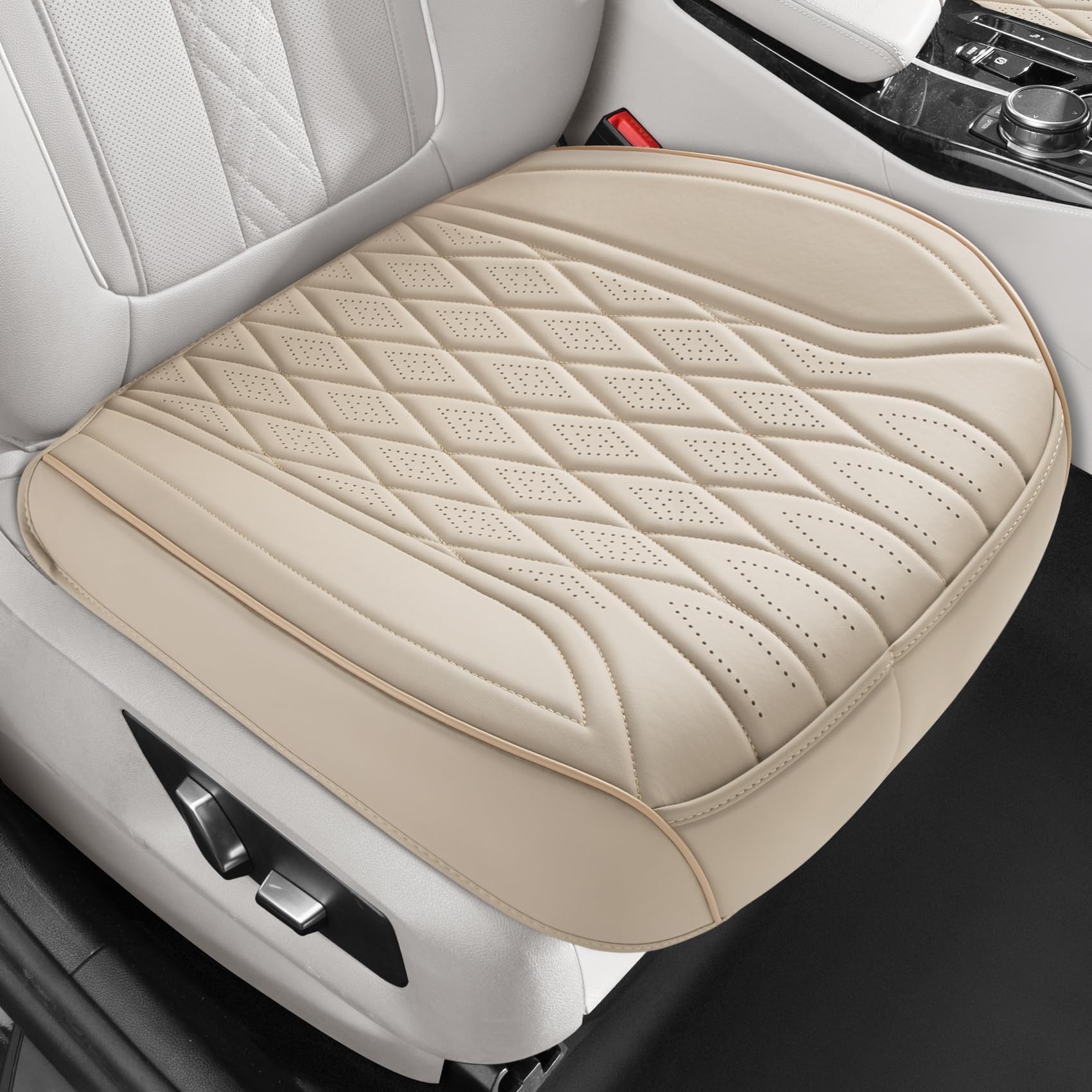 2 Pack Leather Bottom Car Seat Covers,Front Seat Covers for Cars,Driver Car Seat Cover,Luxury Faux Leather Seat Protectors,Full Wrap,Waterproof,for Most Vehicles,Sedan,SUV,Truck (Beige)