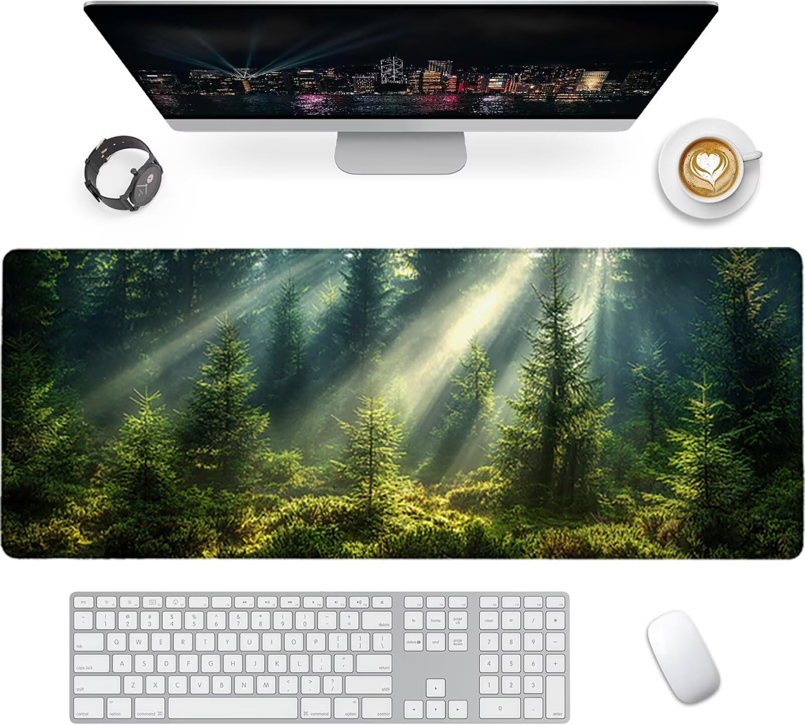 Lpfieonn Wald Großes Schreibtischunterlage, XXL Schreibtischunterlagen, Landschaft XXL Wasserdicht Gaming Mousepad mit Vernähter Rand und Rutschfeste Gummibasis, für Laptop/Hause/Büro 120x60cm PF-2583