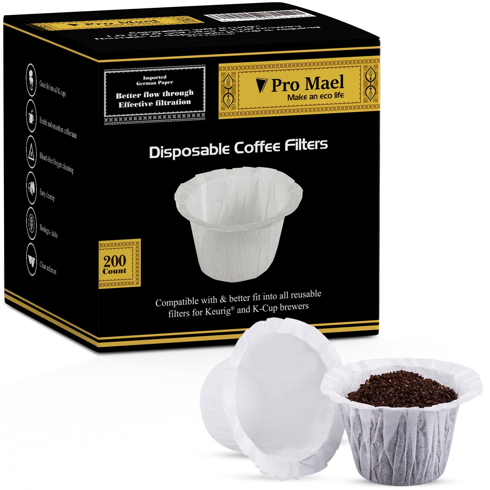 Disposable K Cup Filters Paper (200 Count) and Reusable K Cups (3 Pack) Set, Compatible with Keurig Brewers Single Serve 1.0 and 2.0