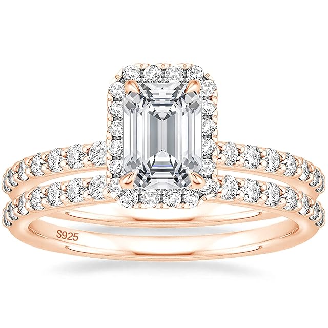 EAMTI EAMTI 925 Sterling Silver Wedding Ring Set for Women Emerald Cut Size 4