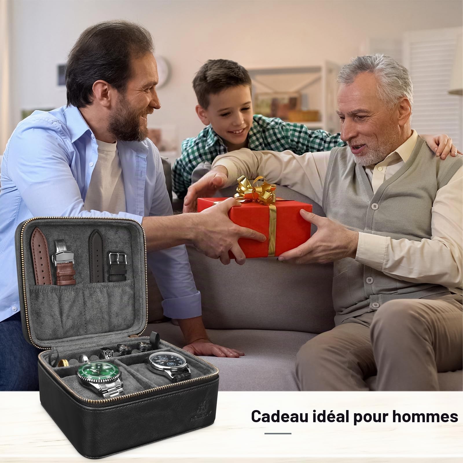 Étui de Voyage pour 2 Montres avec Compartiment pour Accessoires