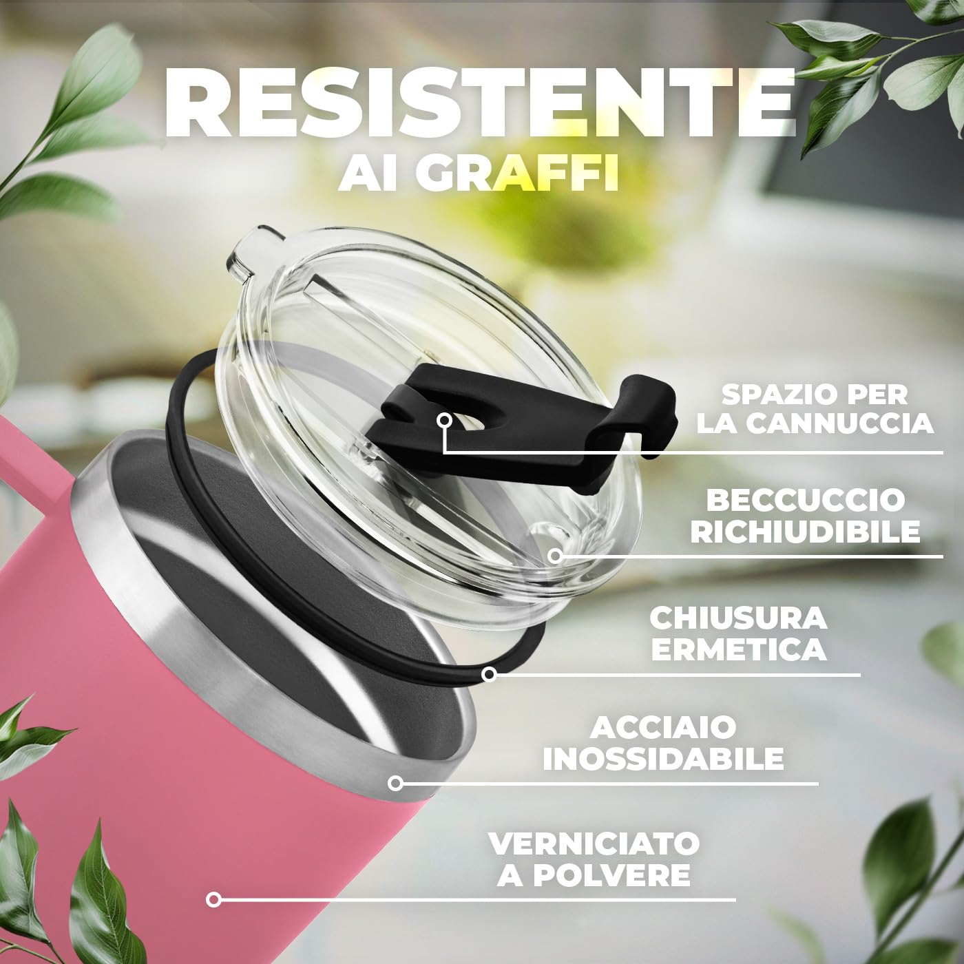 Maverton Tazza termica con manico e cannuccia 600ml - Borraccia con cannuccia acciaio inox - Bicchiere termico rosa - Tazza personalizzata per viaggio accessori utili - Idee regalo donna compleanno