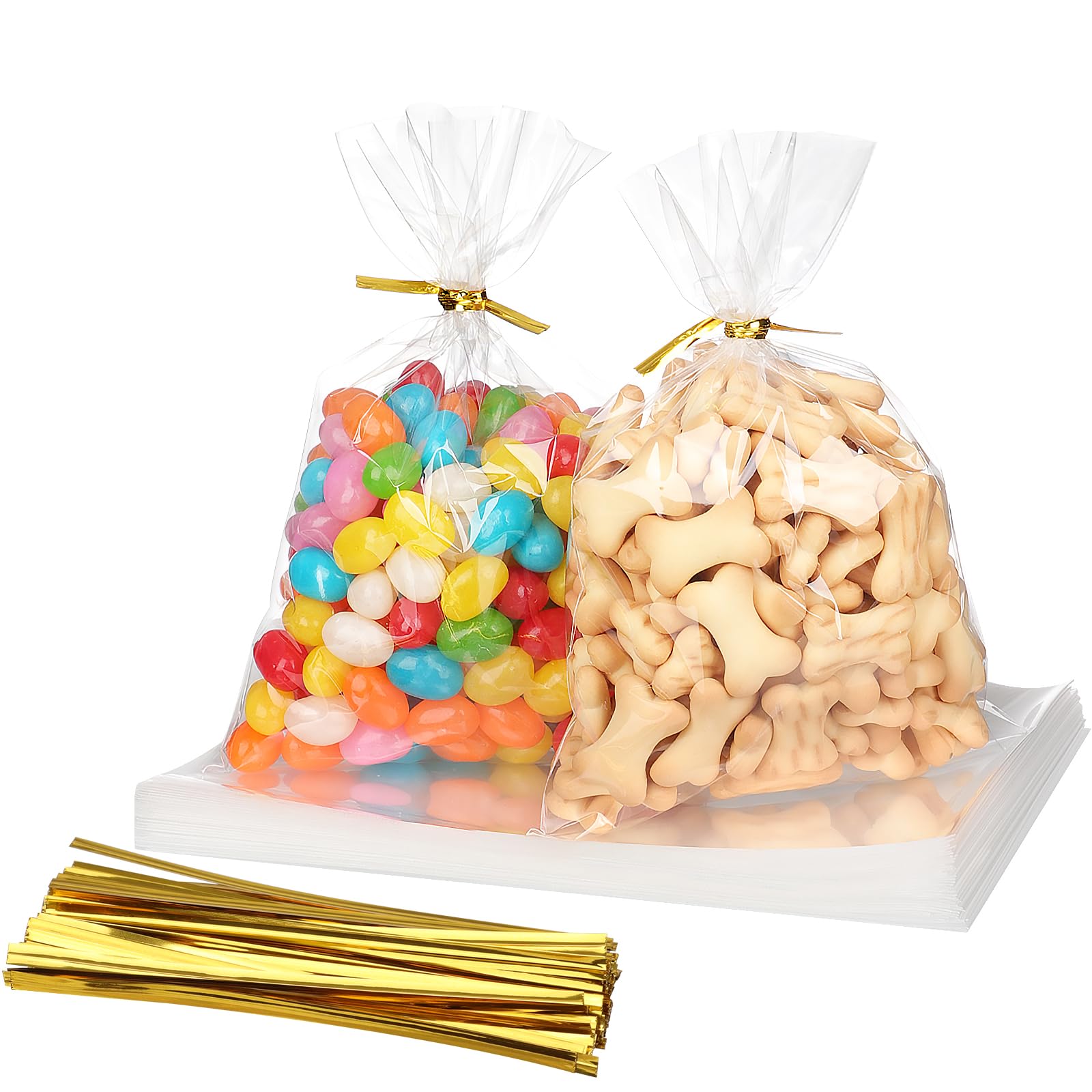 RICEDUO 100-Pack Cellophane Treat Bags with Twist Ties - 4x6 Inch Clear Party Favor Bags for Candy, Cookies, Birthday Goodies, Baby Showers & Holiday