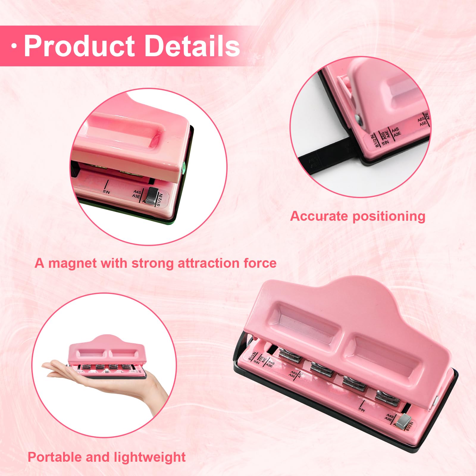 Mushroom Discbound Hole Punch, 4 Hole Puncher for Dics Bound Planner Notebooks, Scrapbooks & Crafts, Pink - Image 3