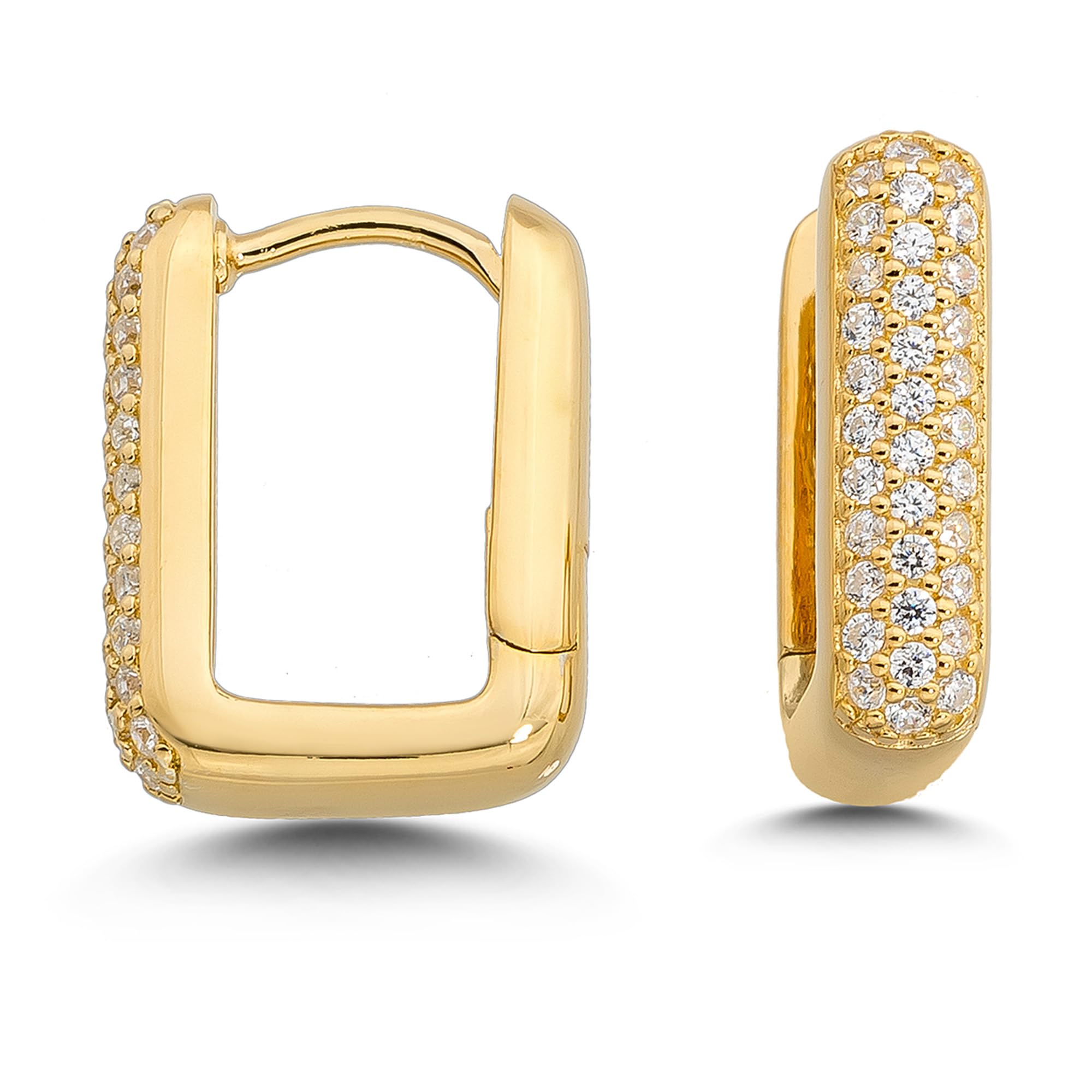 CASSINI Rechteckige Ohrringe Silber 925 – Goldene Creolen Silber 925 Groß mit Zirkonia Steinen, Ohrringe Allergiefrei aus 925 Sterling Silber & Vergoldet, Nickelfreier Schmuck für Damen – 3CTG6
