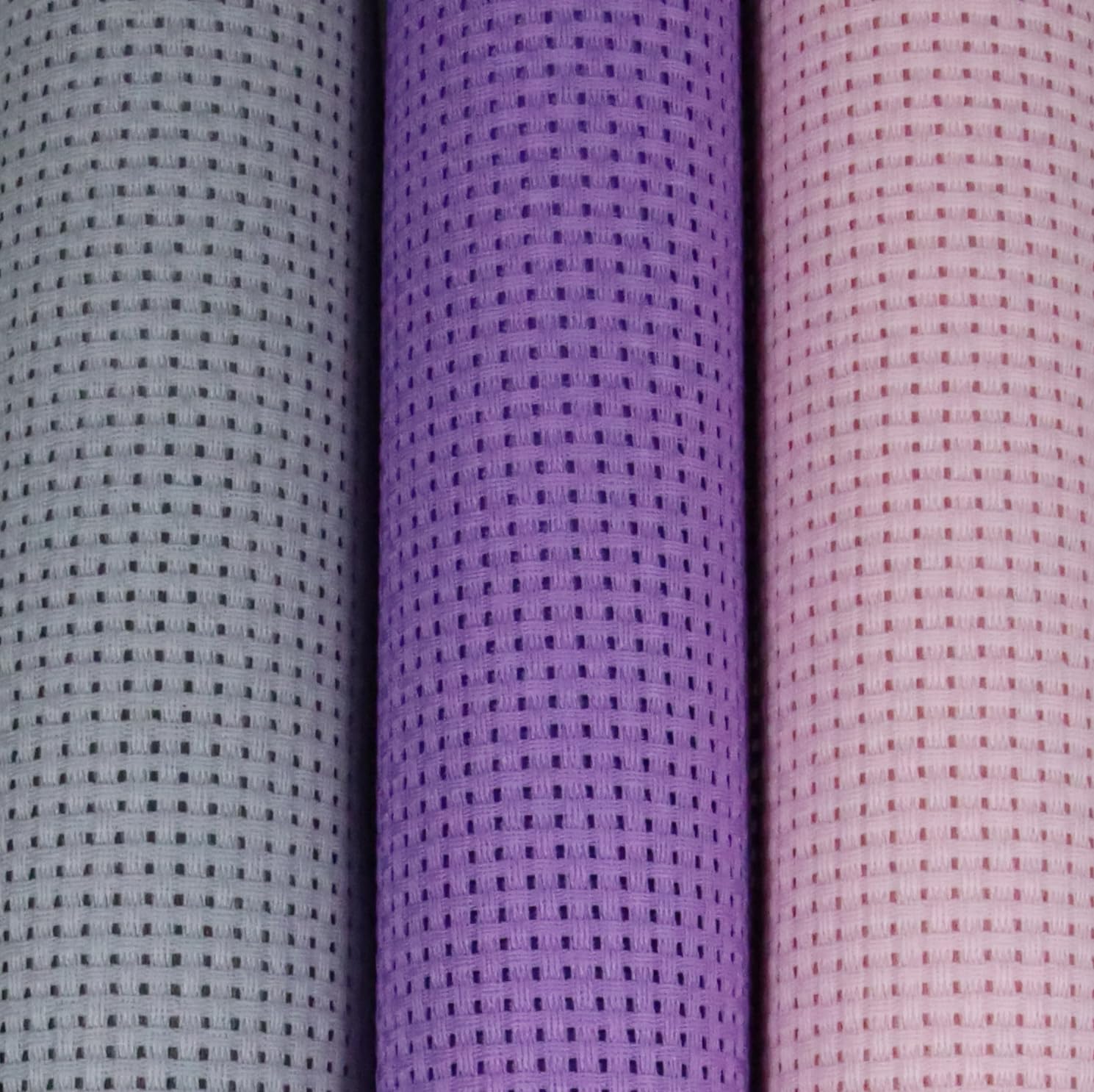 KCS 3 pc of 15" x 18"(38cmx45cm) 11 Count Cross Stitch Cotton Aida Cloth Needlework Rolled Fabric Box,11CT,Light Grey+Pink+Lavender