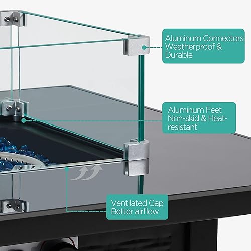 Miniatura 7 de Yaheetech Protector de viento de vidrio para mesa rectangular para hoguera, 23.5 x 7.5 x 6.5 pulgadas, protector de llama de vidrio templado
