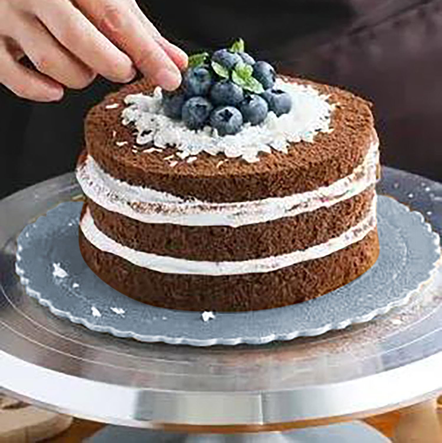 YYaaloa 4 Pack Cake Boards Base 6, 8, 10, 12 Inch Cardboard Foil Flower Round Circles Cake Boards for Baking Decorating (Silver)