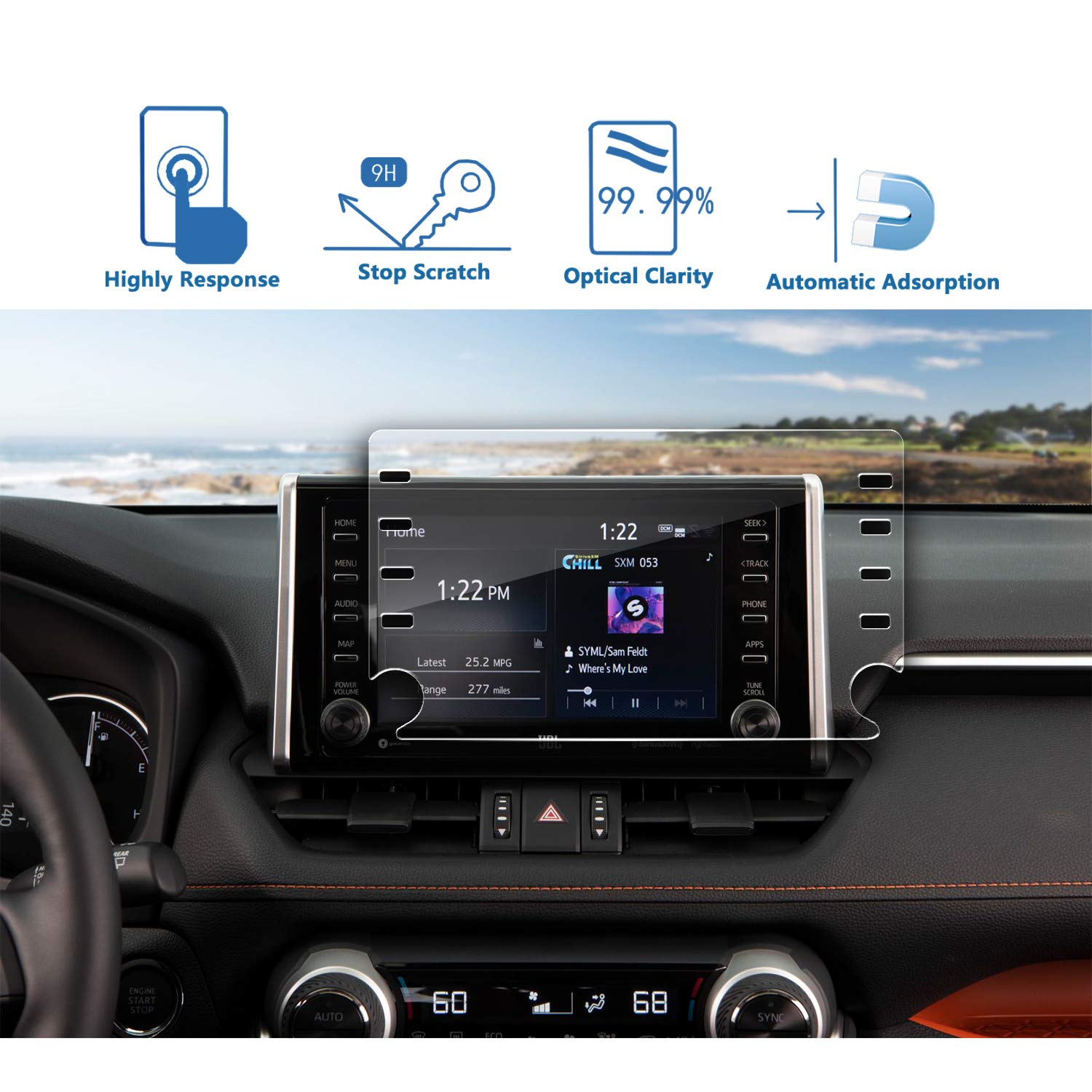 LFOTPP Car Navigation Screen Protector for 2019 2020 Corolla Hatchback 8-Inch, Tempered Glass 9H Hardness Car Infotainment Display Center Touch Protective Film Scratch-Resistant (2019 8-Inch)