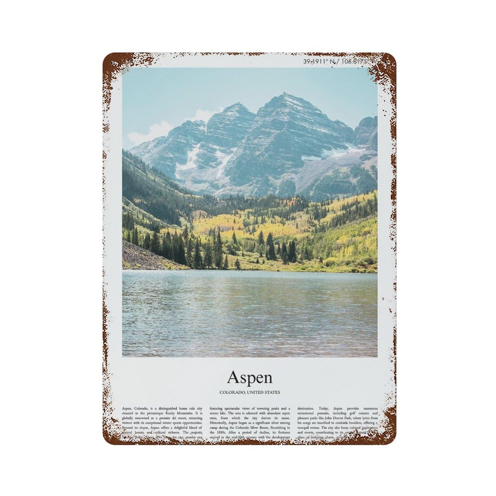 xiaoxiaoshen Aspen Colorado, United States, USA City Scenery Wall Decor Art Metal Tin Poster Modern Home Decor Art Home Bar Shop Decorations Vintage Sign 40x30cm