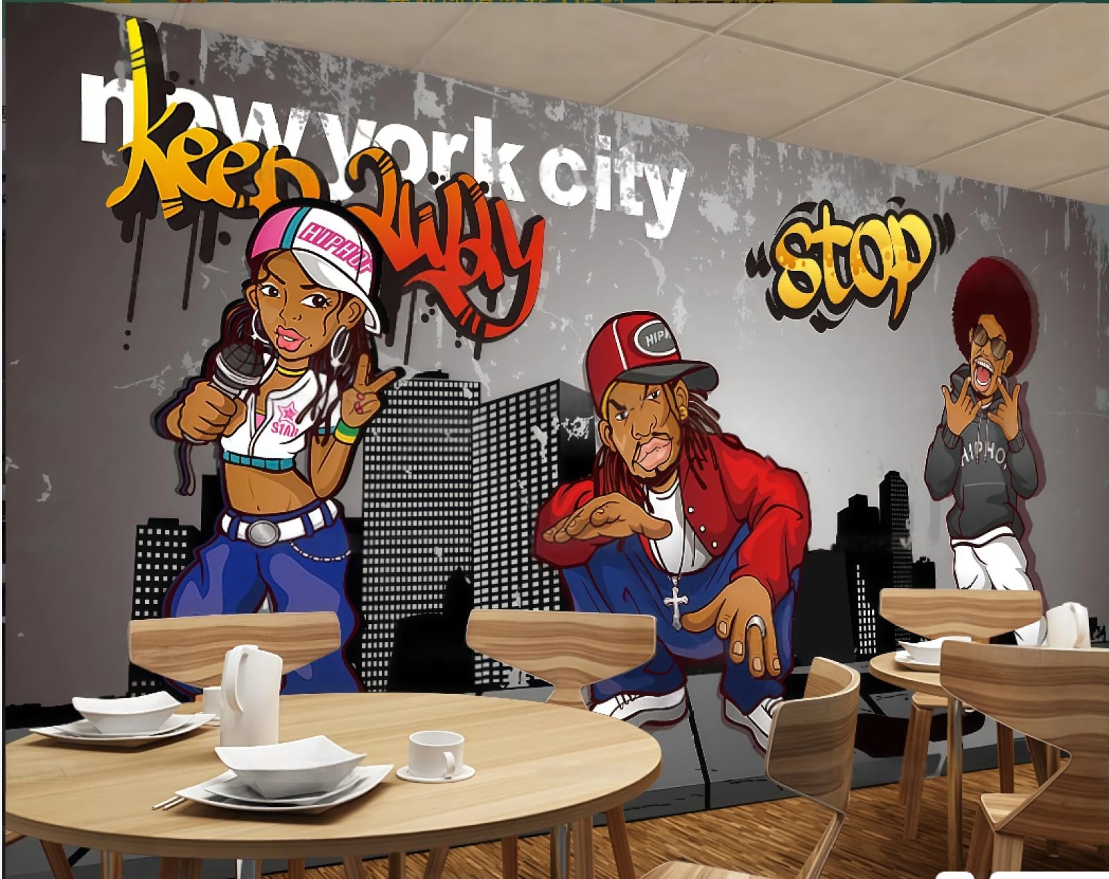 Carta Da Parati Retro Lettere Di Graffiti Di Strada Hip-hop Dipinte A Mano Personalizzate Bar Club Caffetteria Sfondo Murale Carta Da Parati Del Ristorante Occidentale,3D,250x175 Cm
