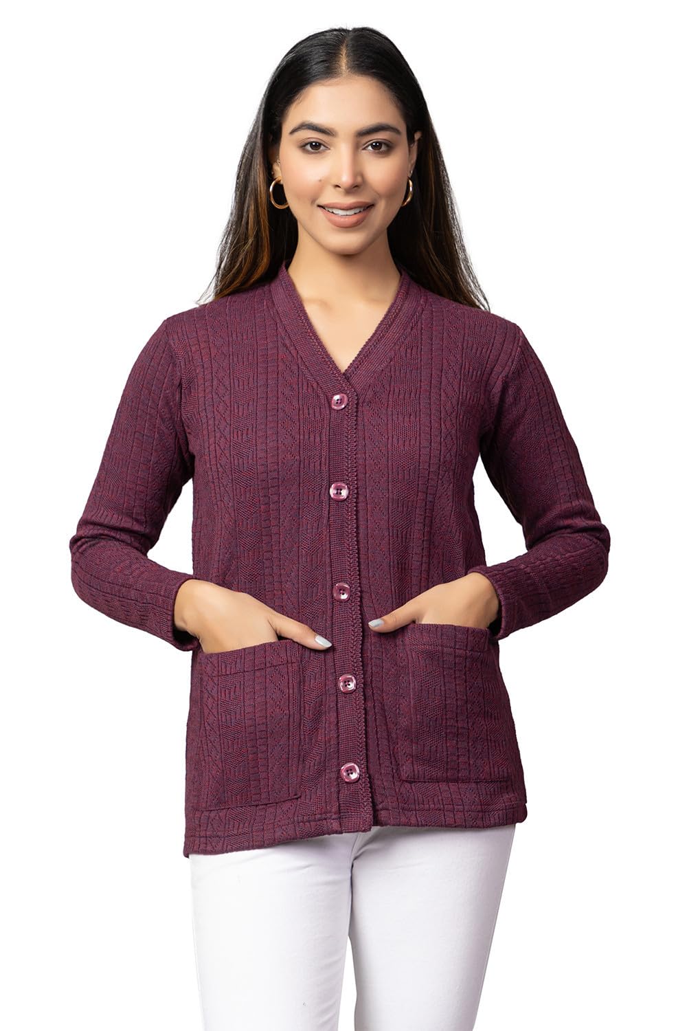 Woolen Sweater for Womens with Pockets Plus Size Cardigan M to 6XL (Premium Melanage Colours Range)