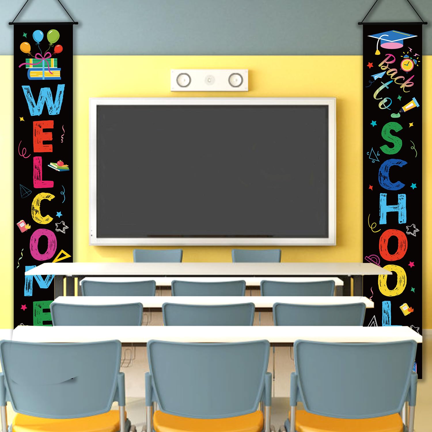 Bannière Verticales de Rentrée Scolaire, 180x30cm Bannière de Bienvenue pour Classe Back to School Banner Décorations du Premier Jour d'École pour École Maternelle, Primaire, Collège et Lycée