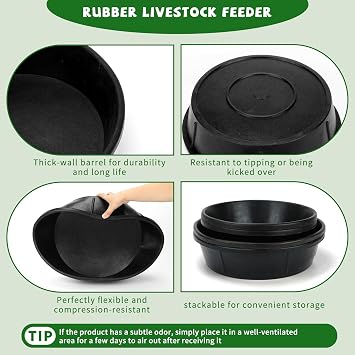 4 Pcs Rubber Feed Pan 3 Gallon and 2 Gallon Horse Feed Bucket Utility Feed Bucket Rubber Bowl Chicken Dust Bath Livestock Water Bowl for Pig Goat Chicken Dogs Farm Small Animal