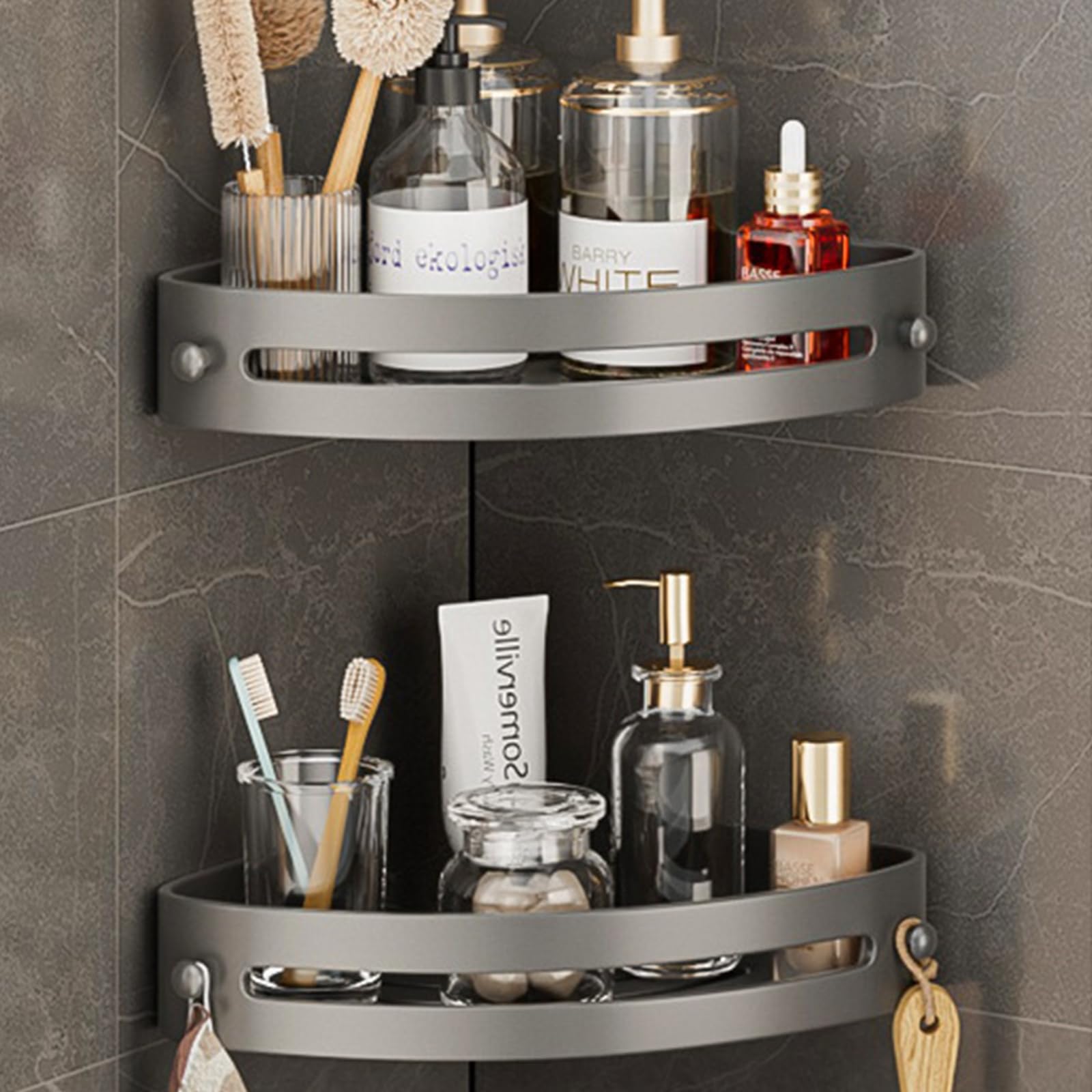 RAKSONIC Corner Shower Caddy Shelf No Punching Design 2-Tier Shower Organizer Wall Mounted Shower Shelf for Bathroom Kitchen