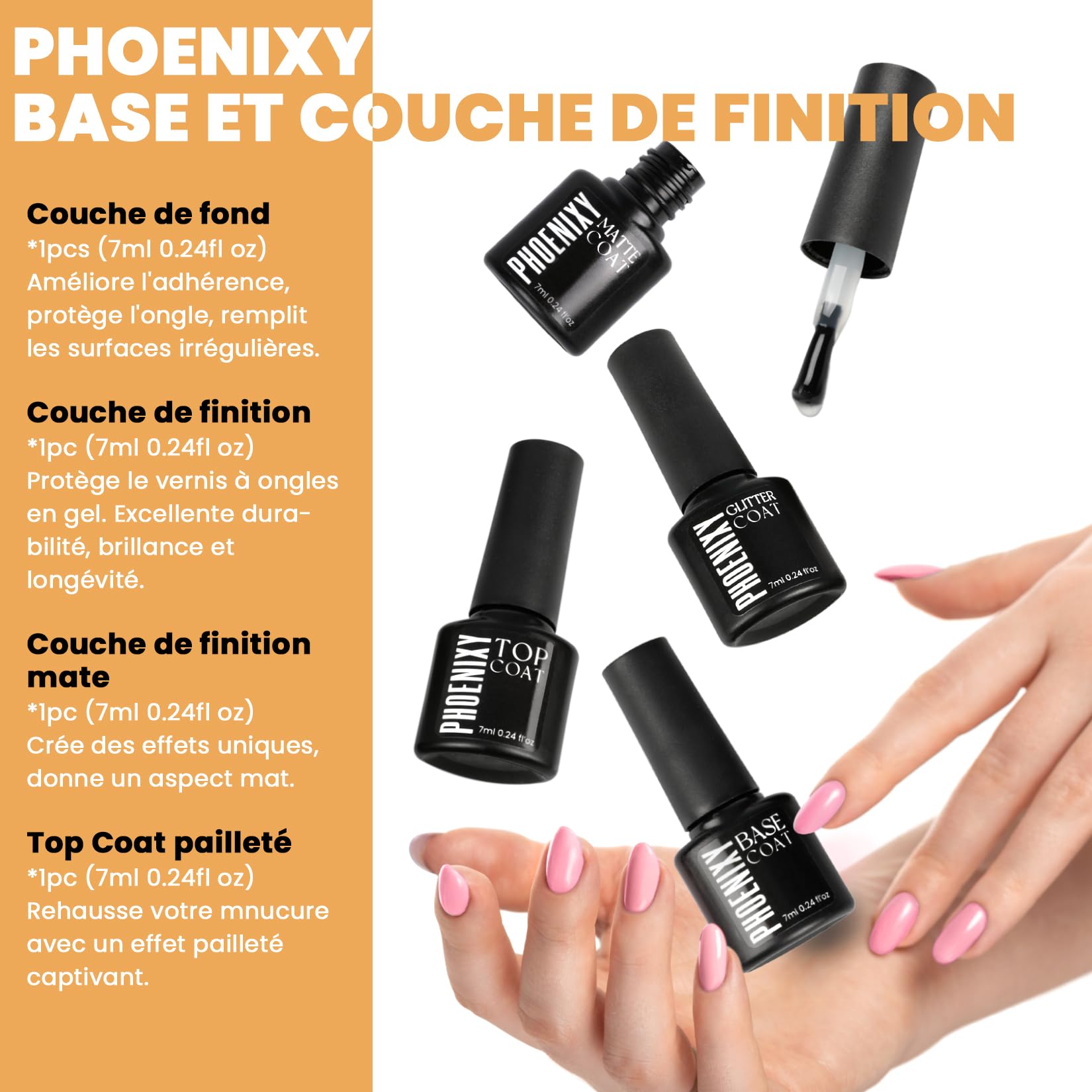 Phoenixy Vernis Semi Permanent, 60PCS Kit Vernis Semi Permanent avec Base et Top Coat de Pailleté Glossy Matte Jaune Rouge Vert Bleu Vernis à Ongles Cadeau Pour Femmes