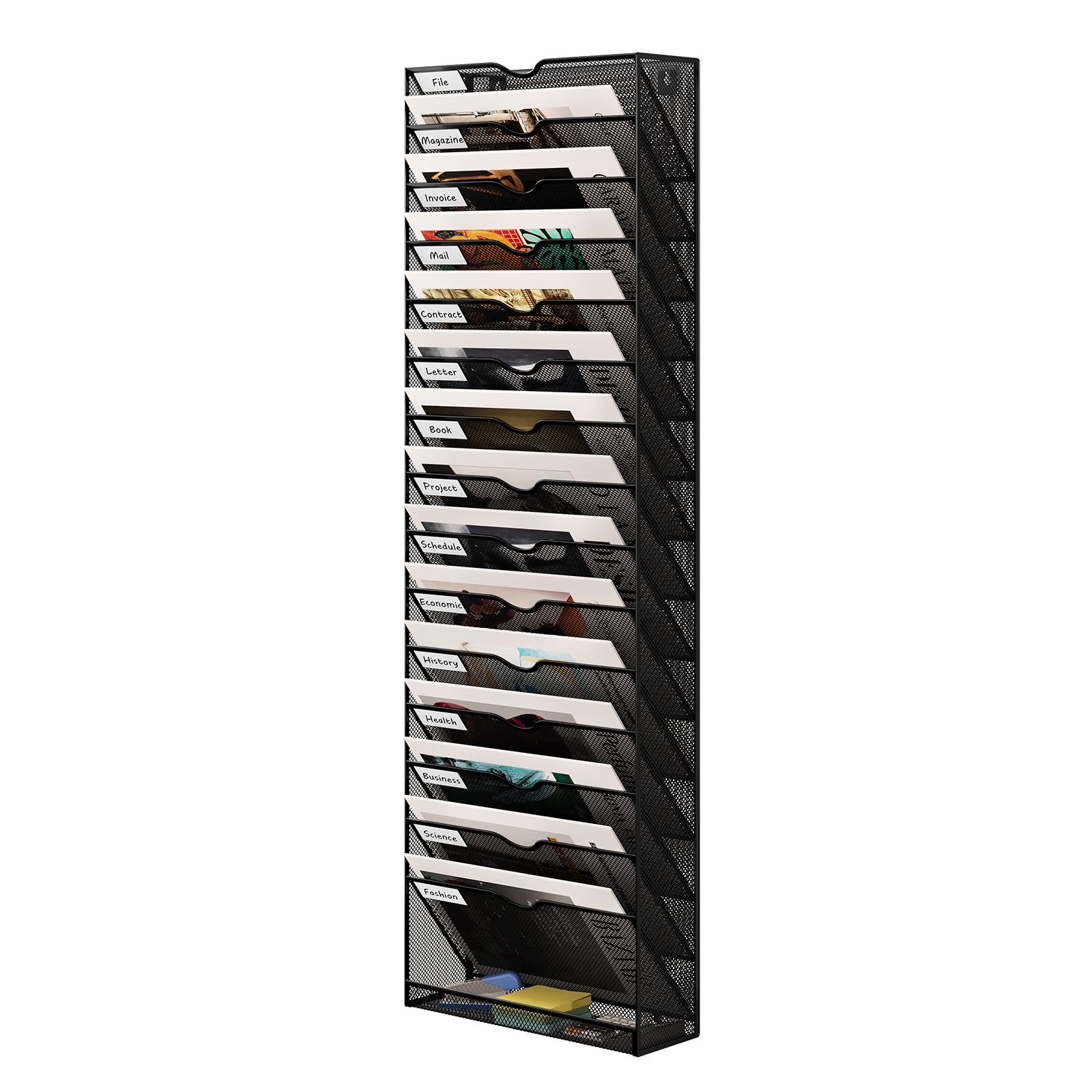 Senhoglb 16 Pockets Hanging File Holder, Metal Wall File Organizer, Hanging File Organizer for Office, Mail Organizer Wall Mounted, Convenient Office Organization, Black