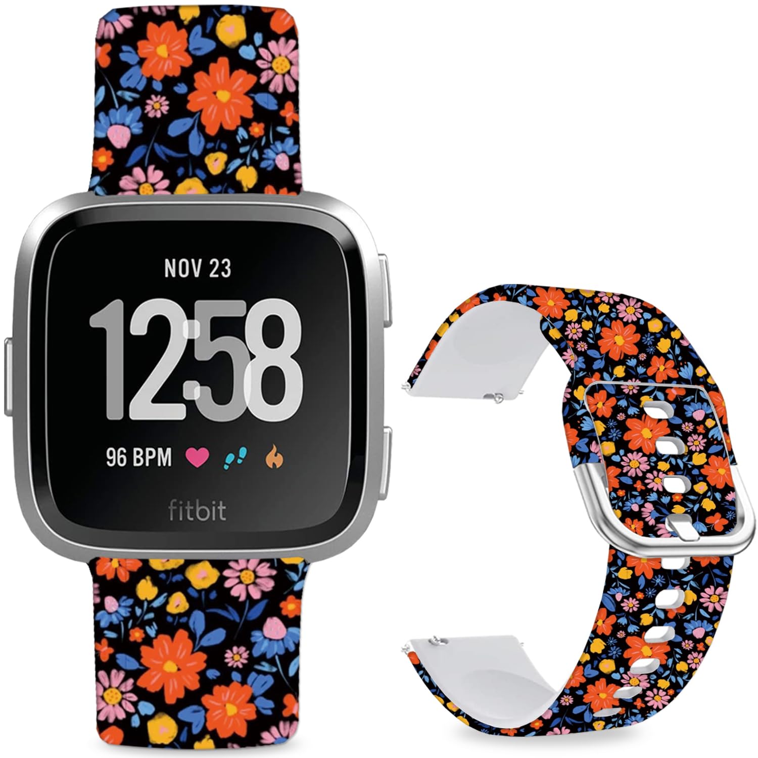 Leotop Pattern Printed Soft Silicone Replacement Bands Compatible with Fitbit Versa/Fitbit Versa 2 for Women Men Teens. (Red Yellow and Pink Flowers)