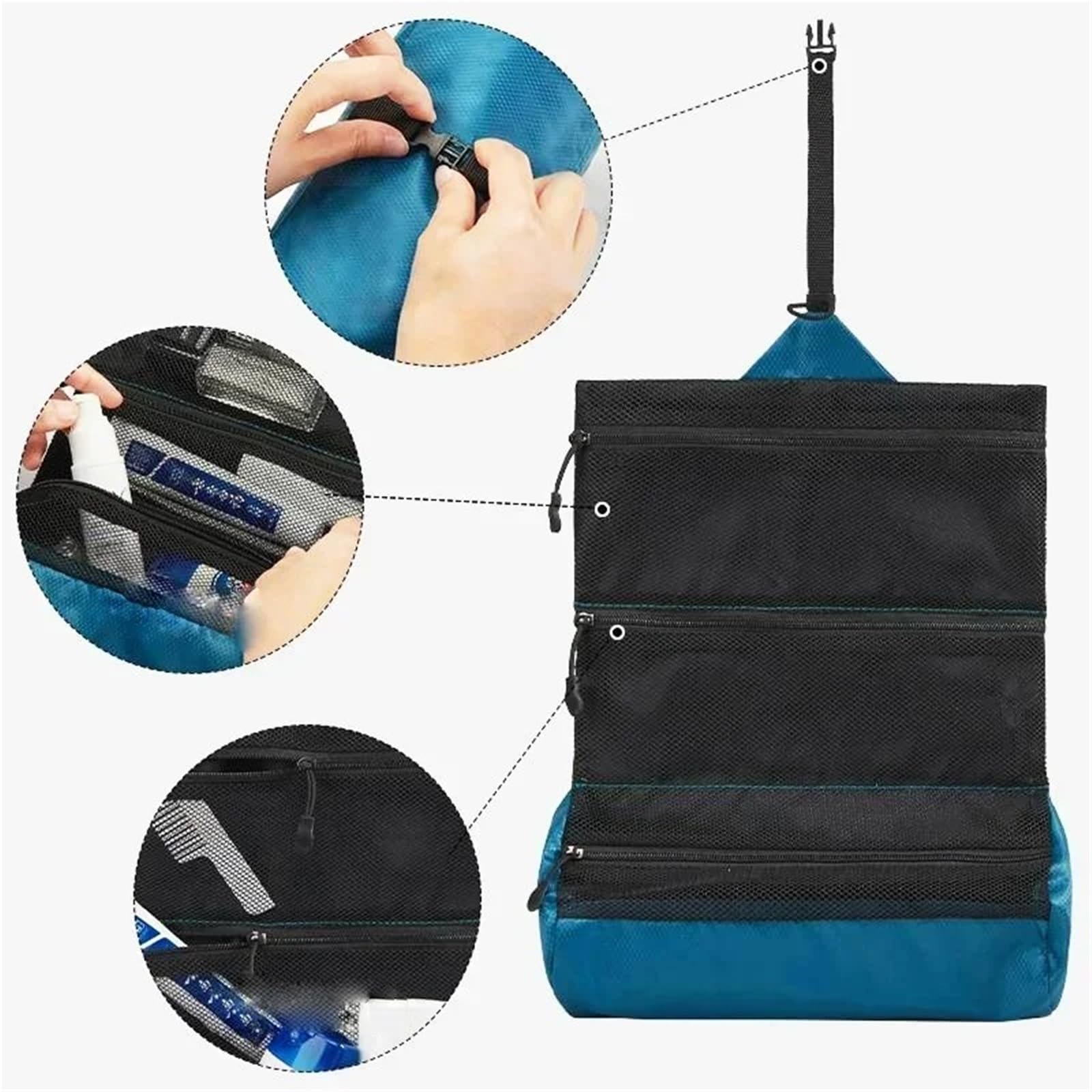 Borsa da toilette pieghevole viaggio 1 pezzo portatile for lavaggio a secco e bagnato con separazione for trucco donna impermeabile Per Viaggi(Dark Blue)