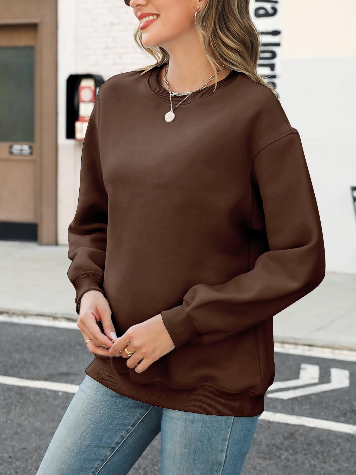 Damskie bluzy oversize bluzy z kapturem polar okrągły dekolt swetry na co dzień topy wygodne jesienne modne stroje zimowe ubrania