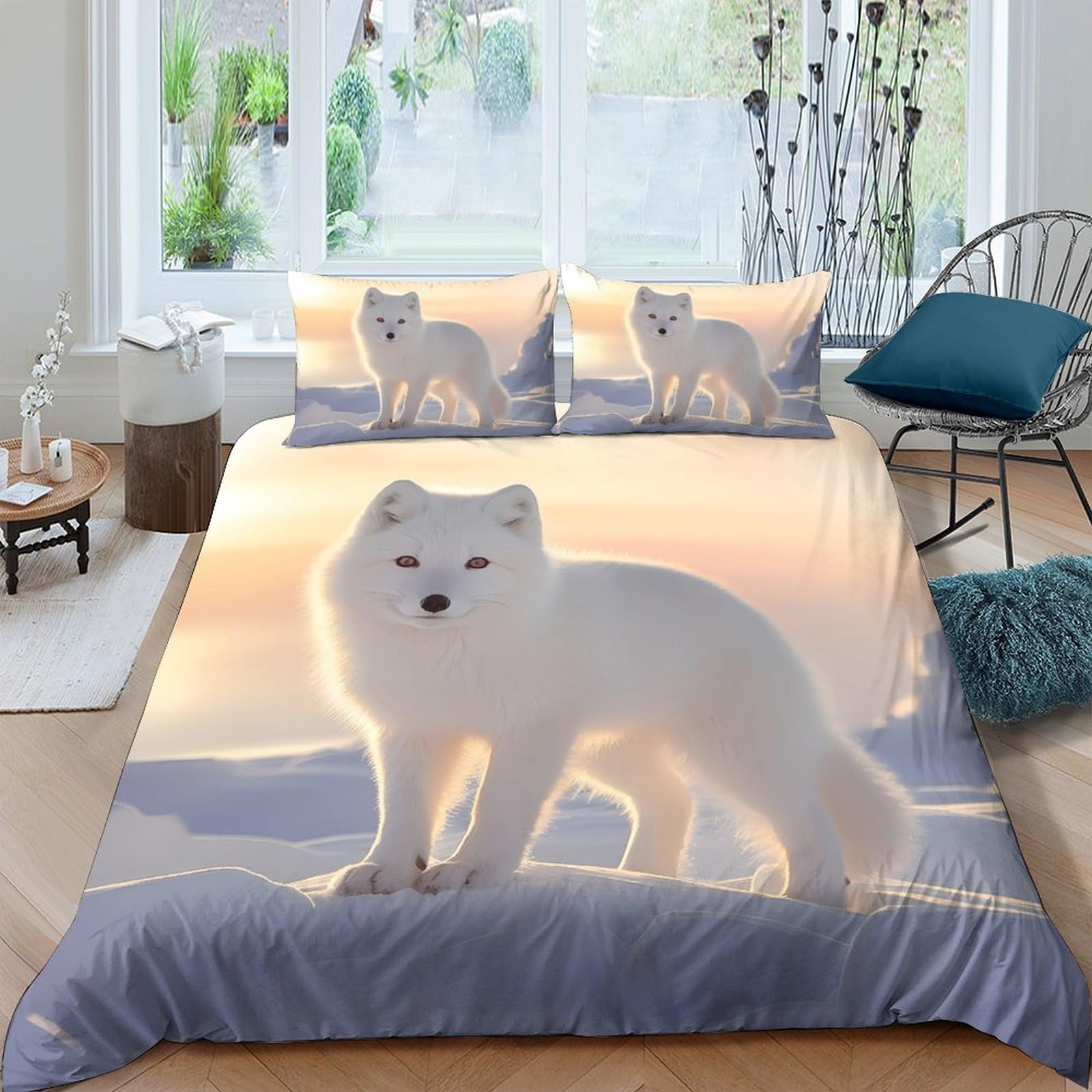 Ctjqhvkz Style-3 3D Printed Arctic Fox Fitted Sheet Microfiber Soft Anti-Slip Winter Landscape Bed Sheet For Bedroom Guest Room Decor Single（135X200cm）