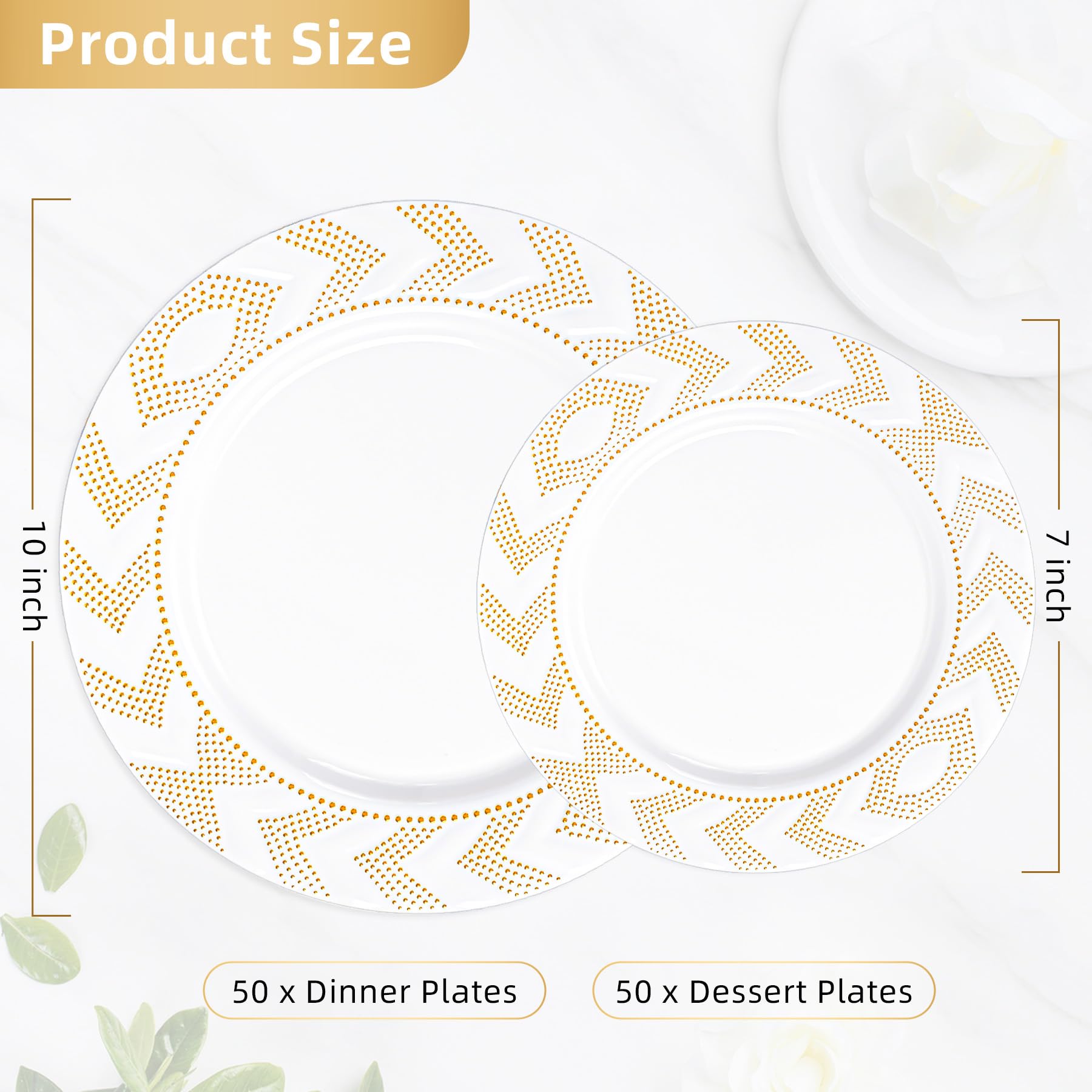 HOMIP 100 platos de flecha con borde de oro blanco