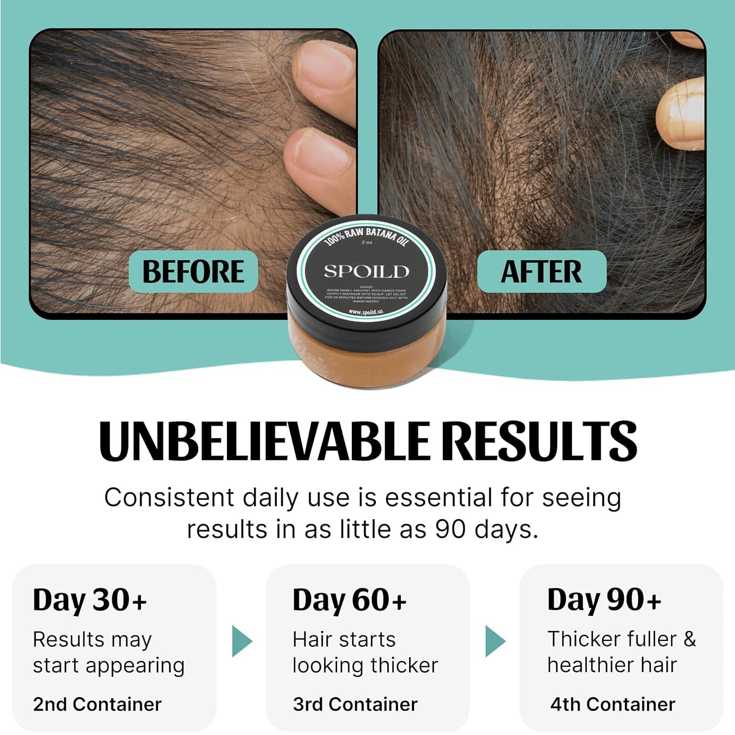 Spoiled Raw Batana Oil for Hair Growth - 100% Virgin Pure Batana Oil -  Strengthens Hair Thickness, Batana