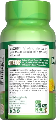 Miniatura 7 de Nature's Truth Cápsulas de raíz de diente de león | 1800 mg | 100 unidades | Suplemento sin OMG y sin gluten