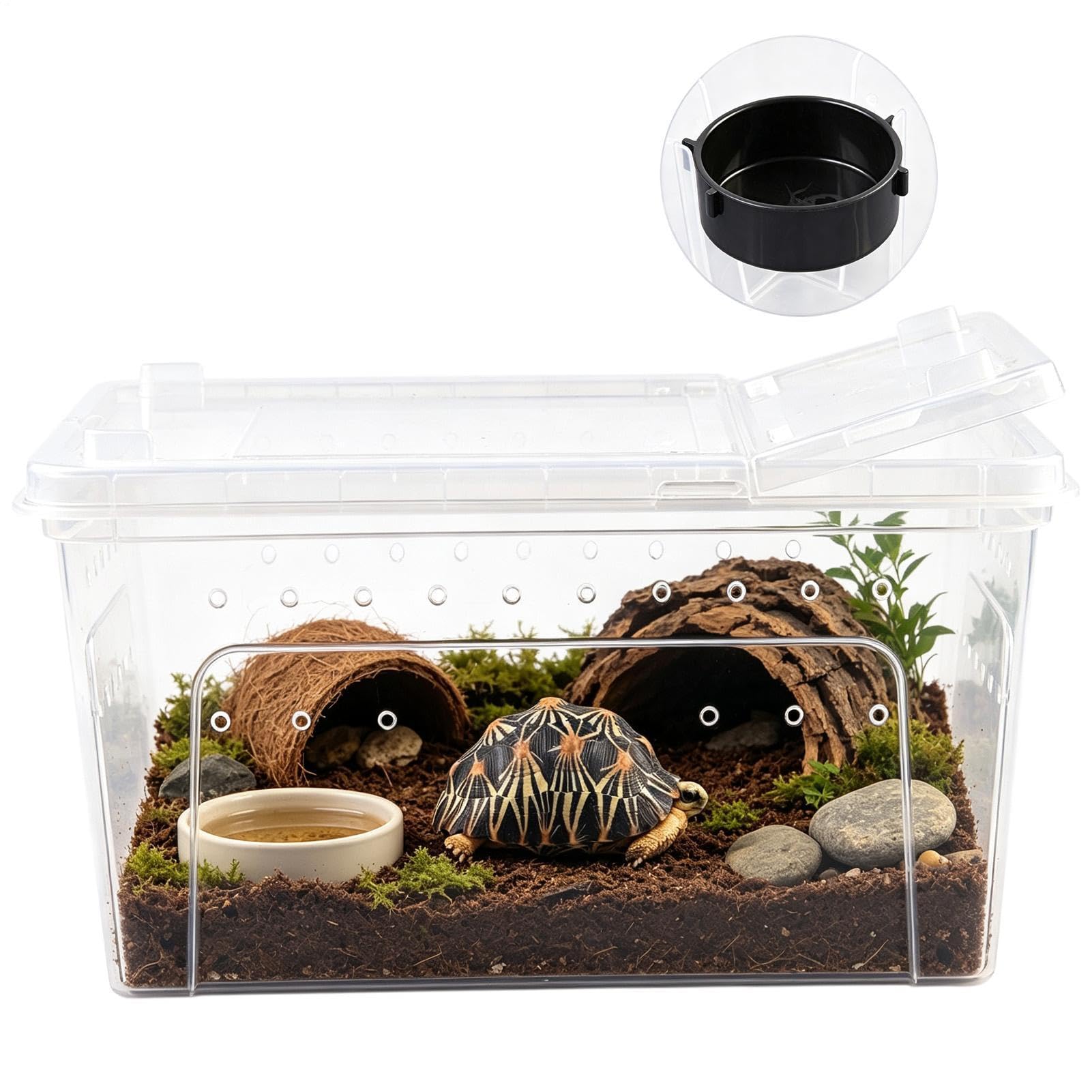 Reptilien Terrarium Belüftete Große Transparente Futterbox Echsenbehausung | Chamäleon-Gecko-Tank Passend für Frösche, Amphibien, Reptilien, Spinnentiere, Landschildkröten, Springspinnen, Bartagam