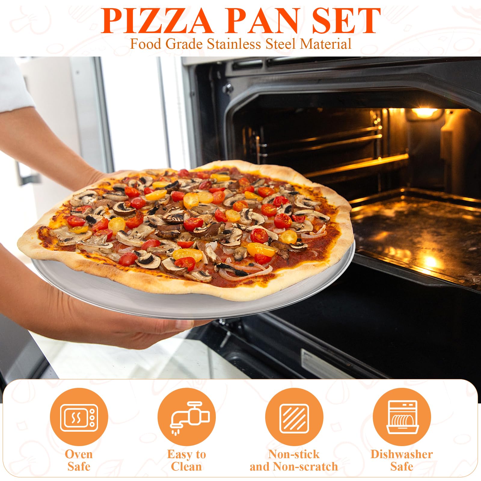 8 moldes para pizza de 12 pulgadas, bandeja de acero inoxidable para servir pizza con 4 espátulas de pizza, plato redondo antiadherente para hornear pasteles, pasteles, servir, vajilla,