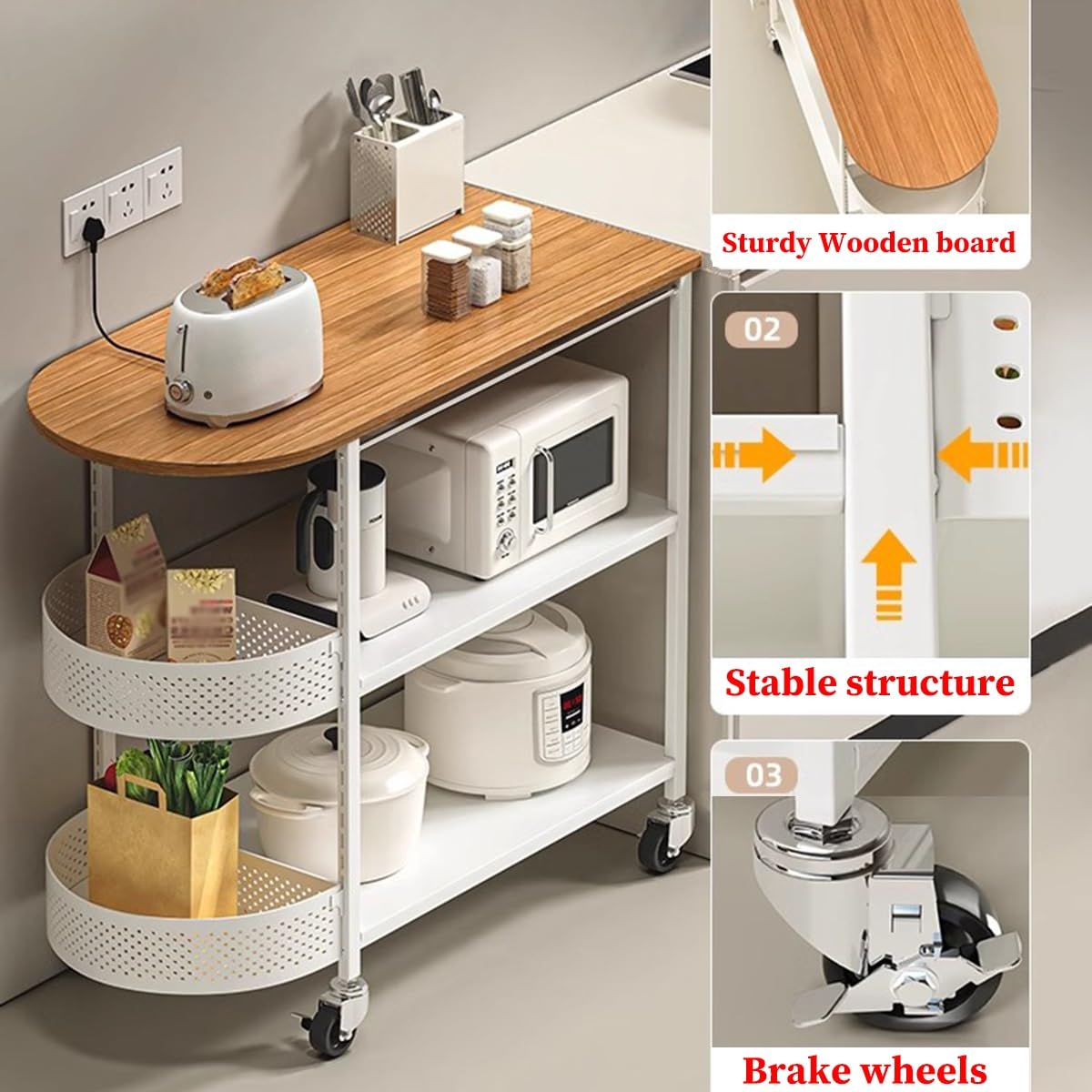 Carrello metallo ruote ripostiglio cucina bar(3 Tier 60cm)