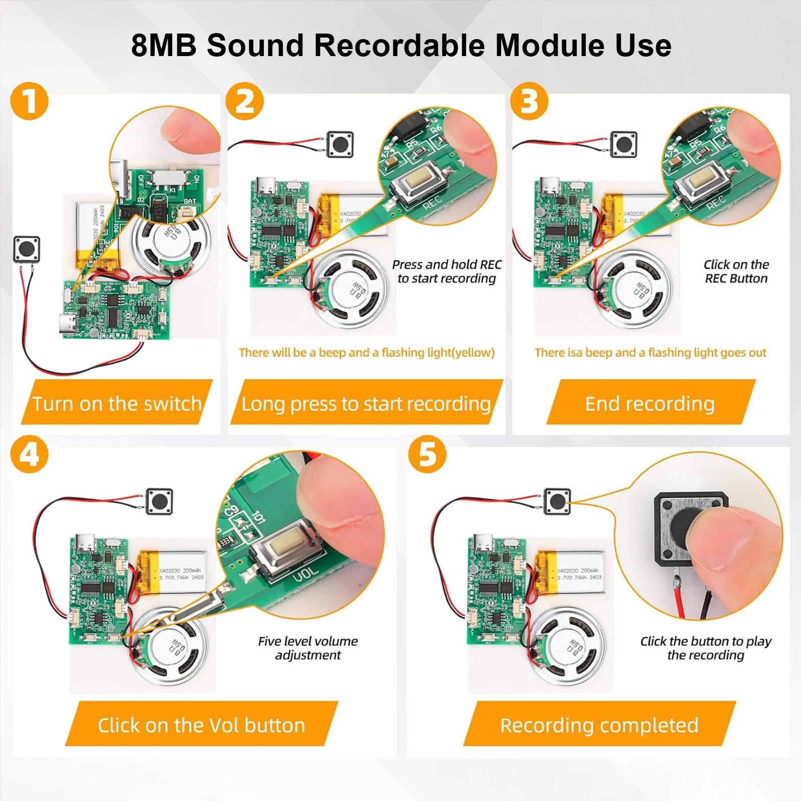 Module de Son MP3 AYWHP Module d'enregistrement Vocal Musical DIY avec Haut Parleur,Batterie pour des Cartes de vœux personnalisées et des Cartes de Bricolage pour Les fêtes
