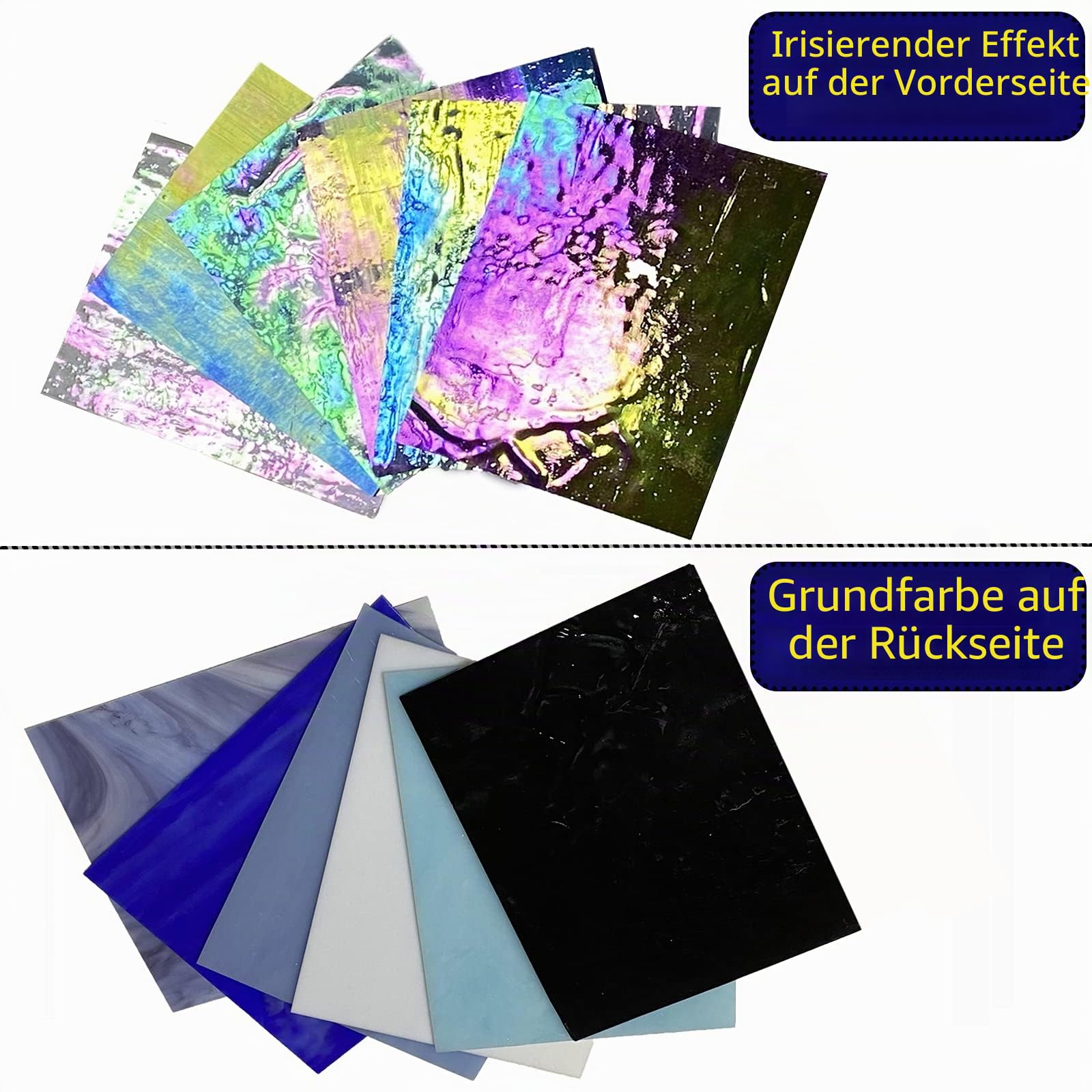 6 Blatt große, schillernde Buntglasplatte, 15,2 x 19,5 cm, irisiertes Glasblech, Buntglaszubehör, Regenbogenfarben für Glas-Hobby-Projekte und Bastelarbeiten