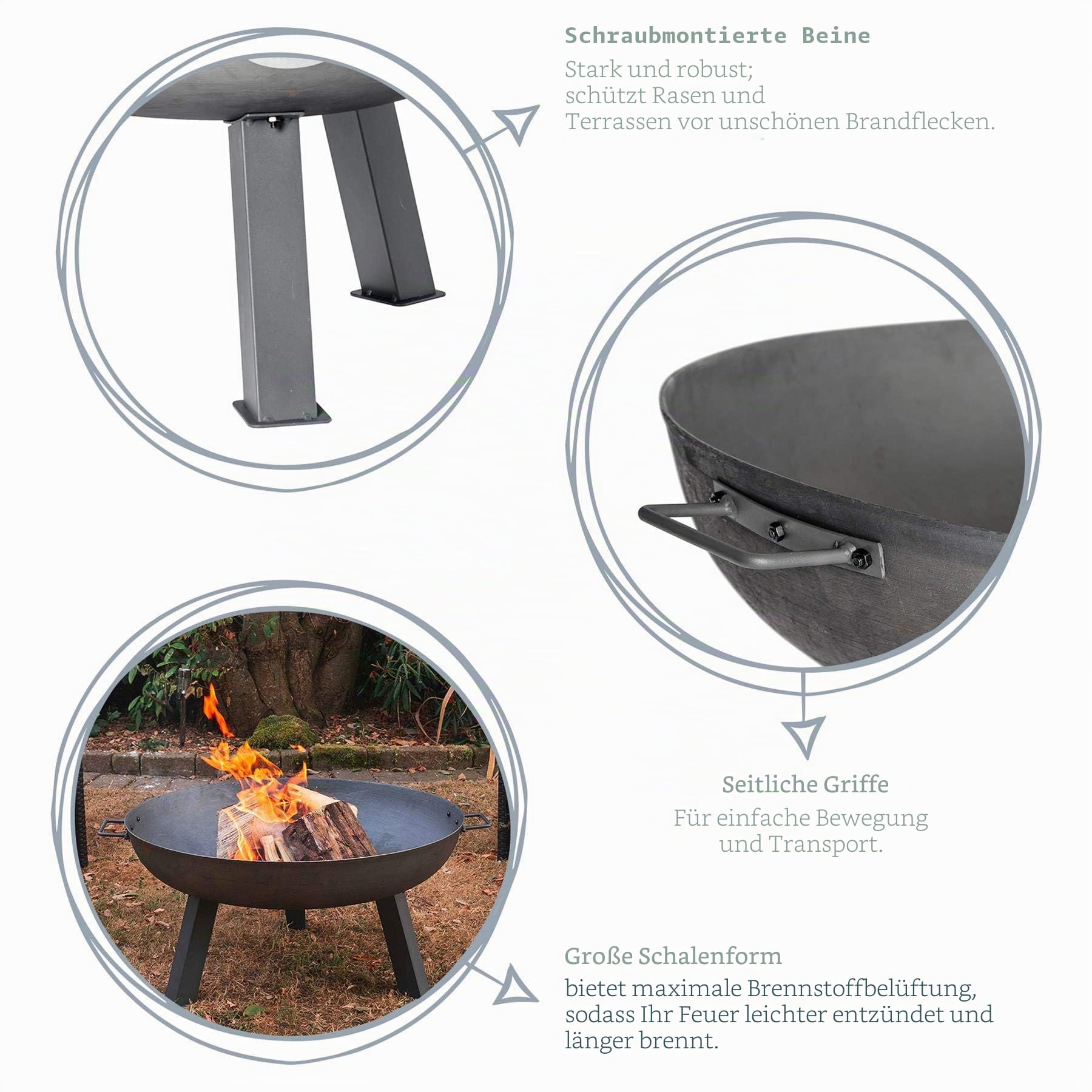Harbour Housewares 75 cm große Feuerstelle aus Gusseisen - Outdoor-Gartenfeuerschale Frazier Garten-Terrassenheizofen für Holzscheite, Holzkohleverbrennung, Grill, Camping-Feuerstelle